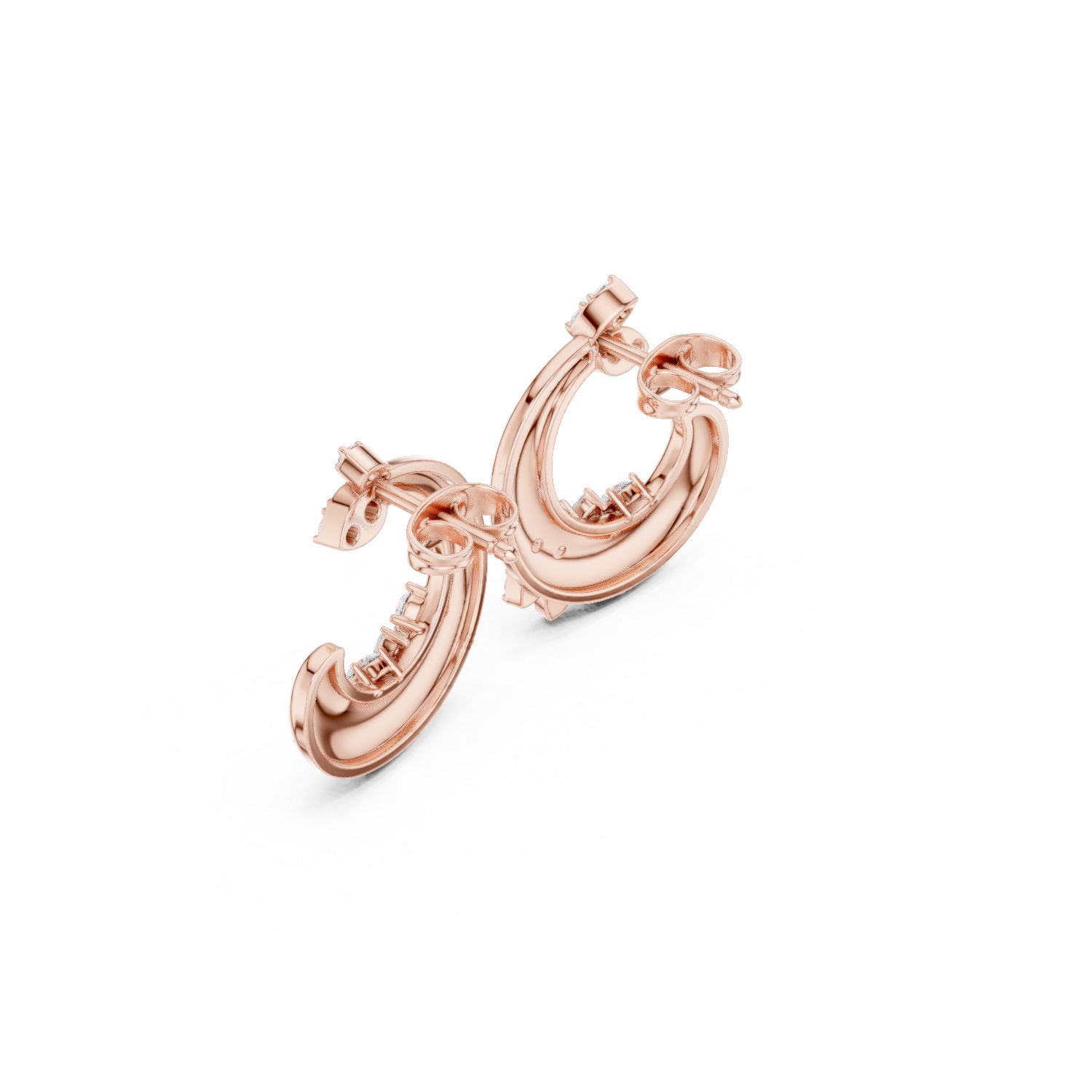 Diamond Crescent Floral Stud Earrings