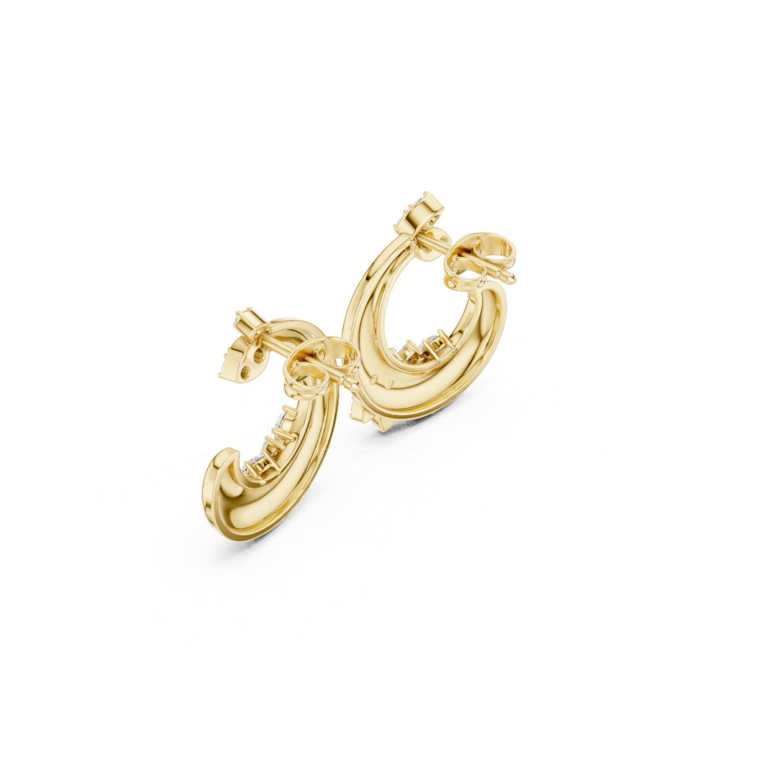 Diamond Crescent Floral Stud Earrings