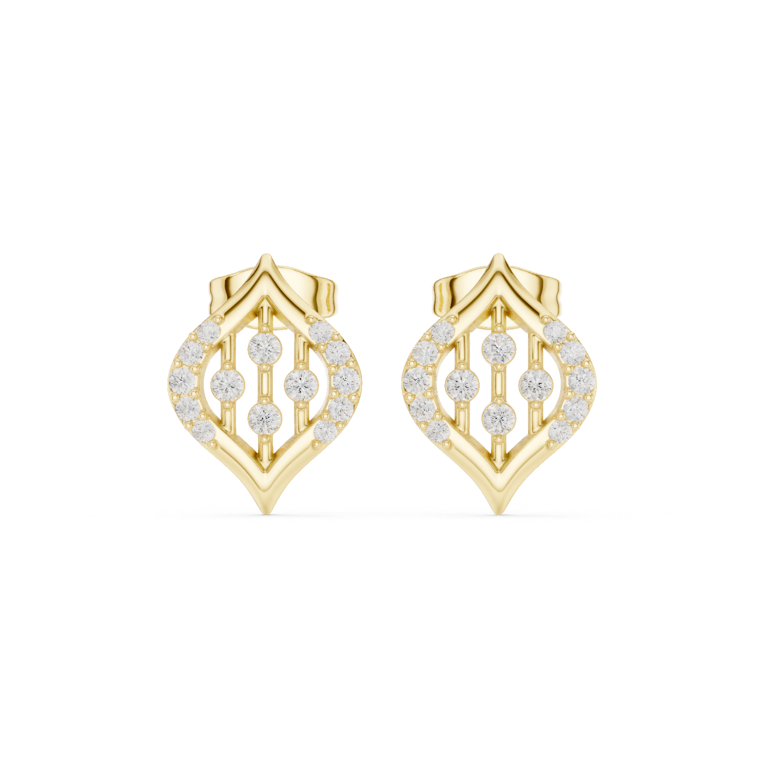 Diamond Leaf Frame Stud Earrings
