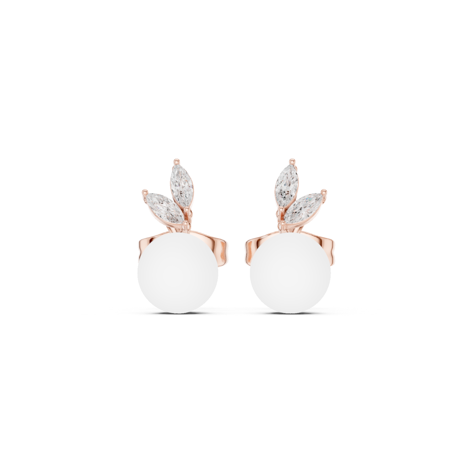 Diamond Leaf Pearl Stud Earrings