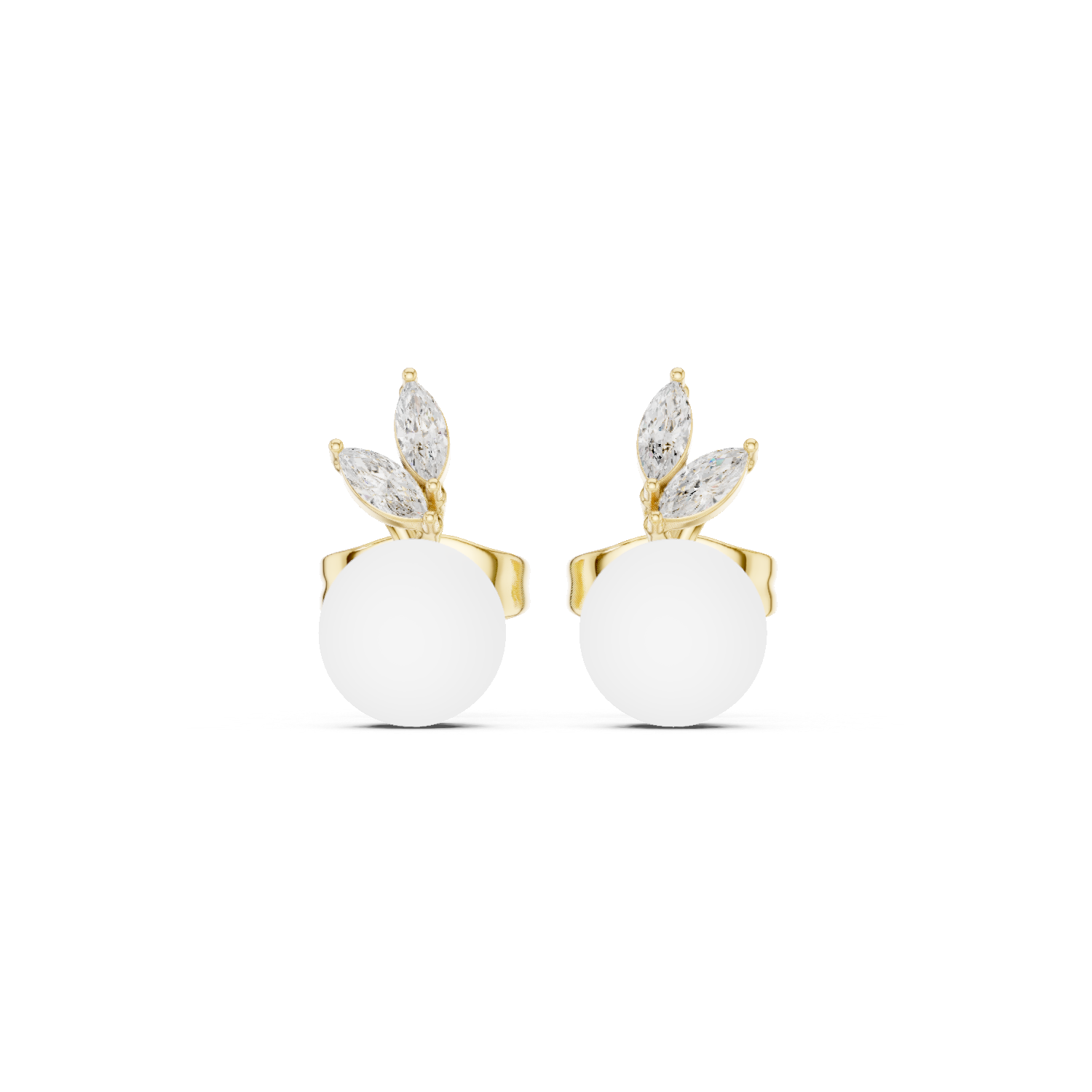 Diamond Leaf Pearl Stud Earrings