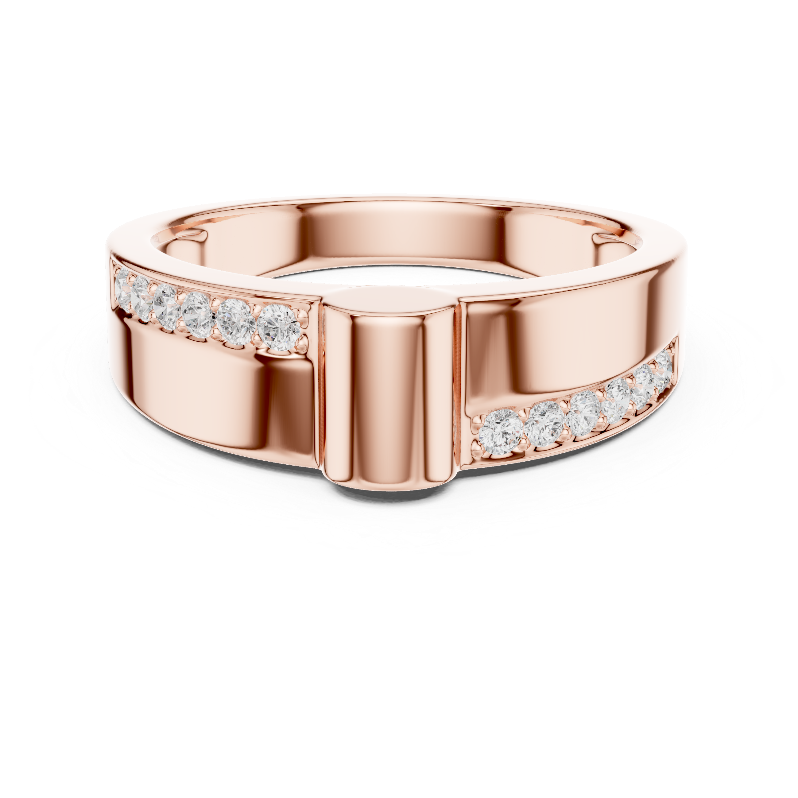 Men’s Modern Gold Ring with Side Pavé Diamond Channels