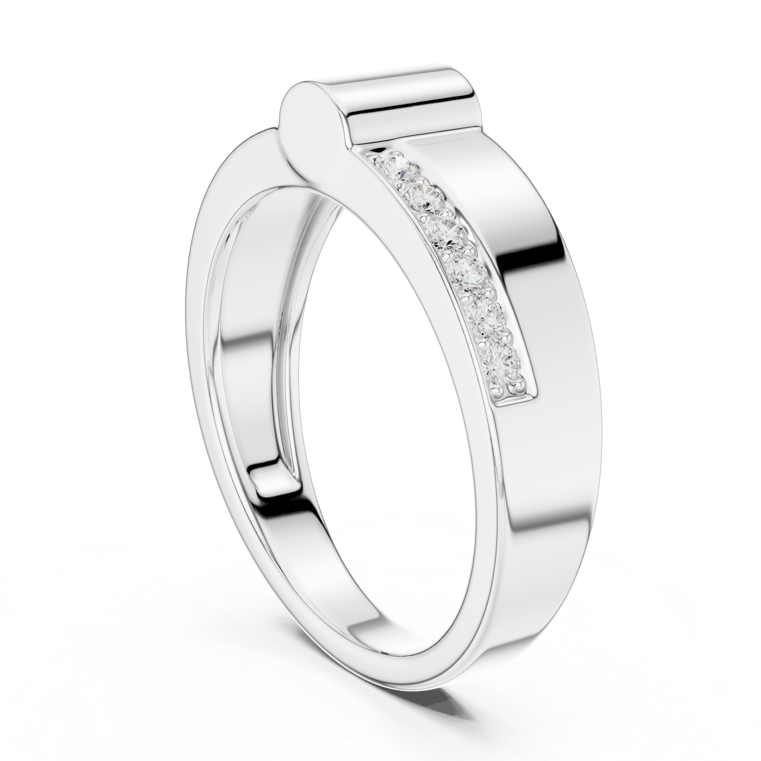 Men’s Modern Gold Ring with Side Pavé Diamond Channels