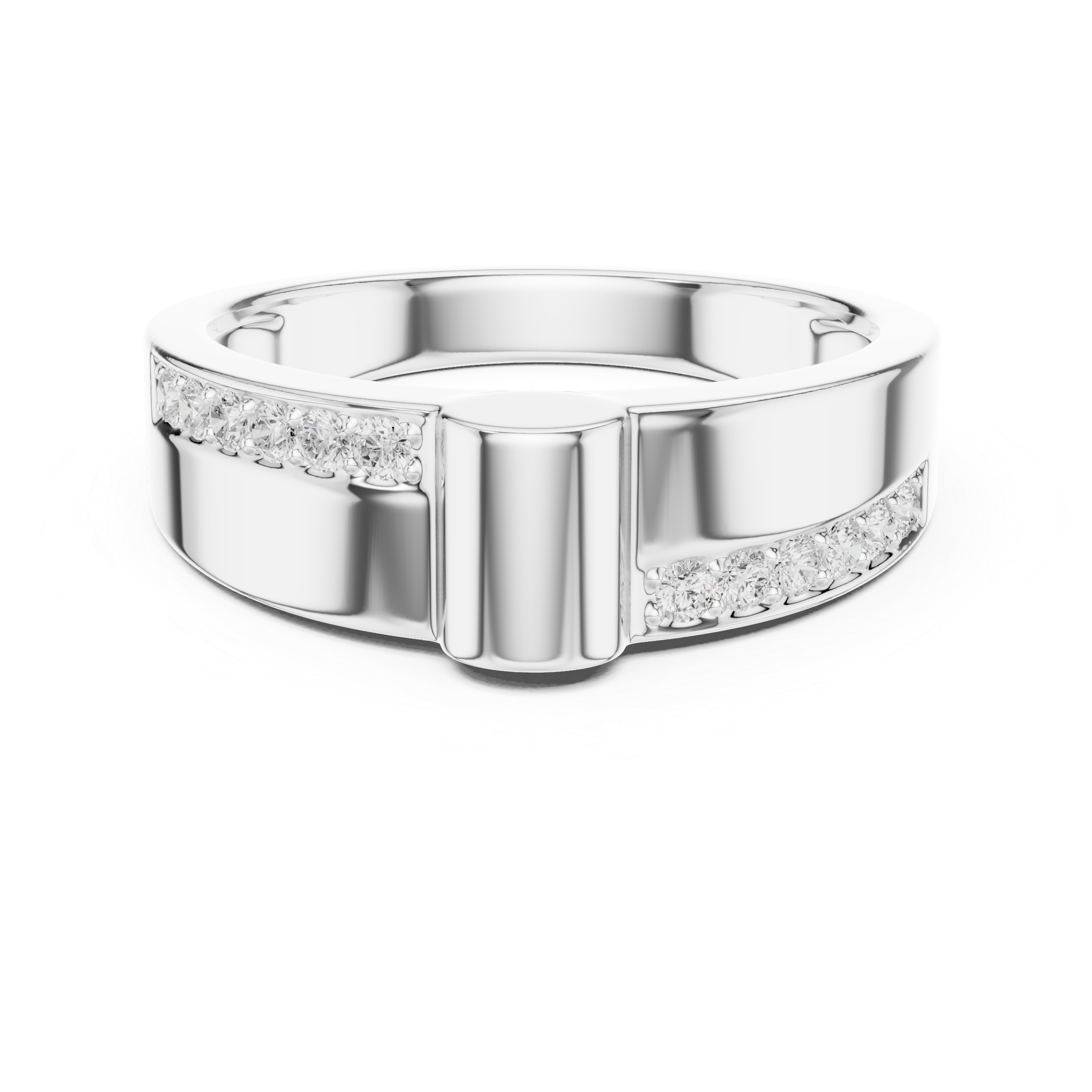 Men’s Modern Gold Ring with Side Pavé Diamond Channels