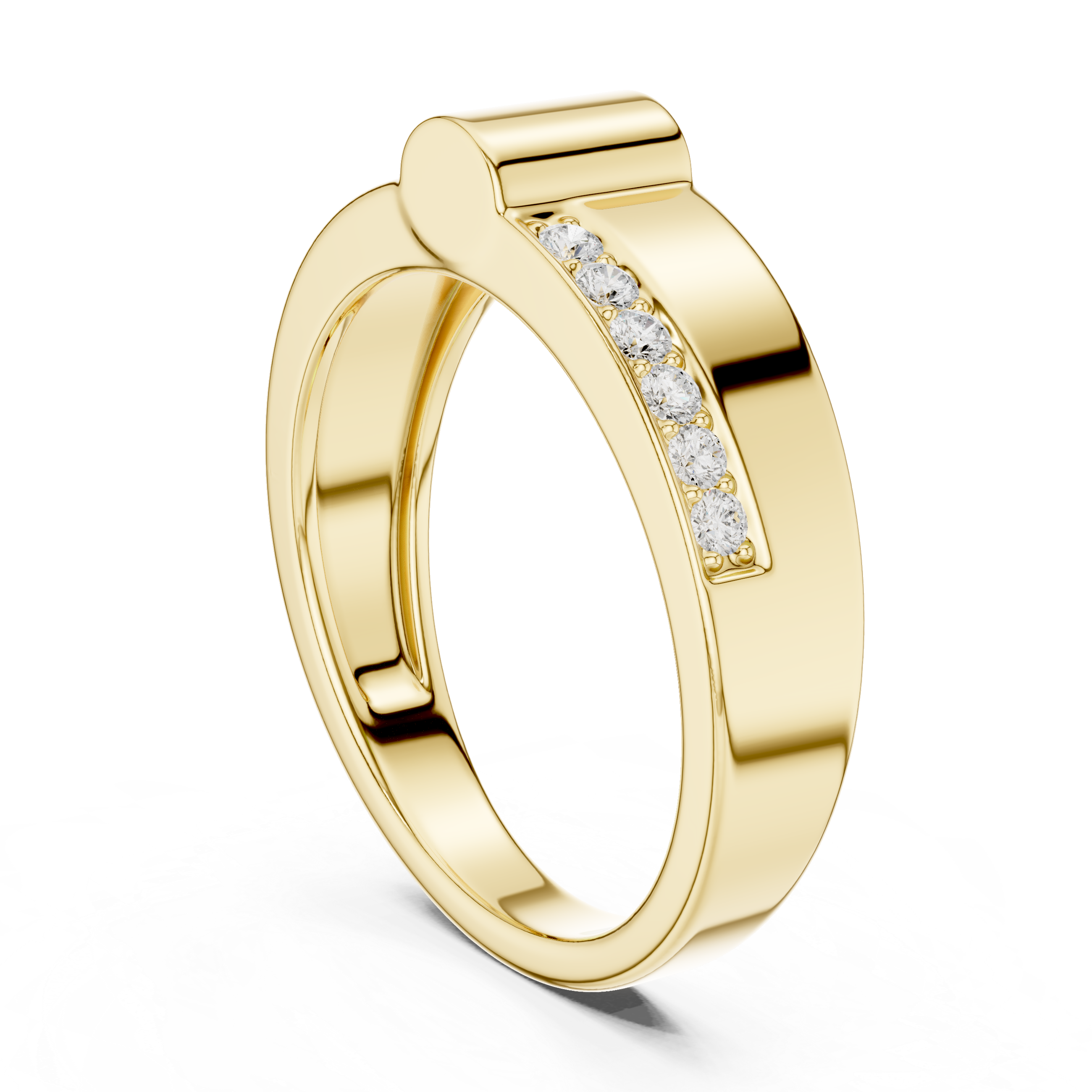 Men’s Modern Gold Ring with Side Pavé Diamond Channels
