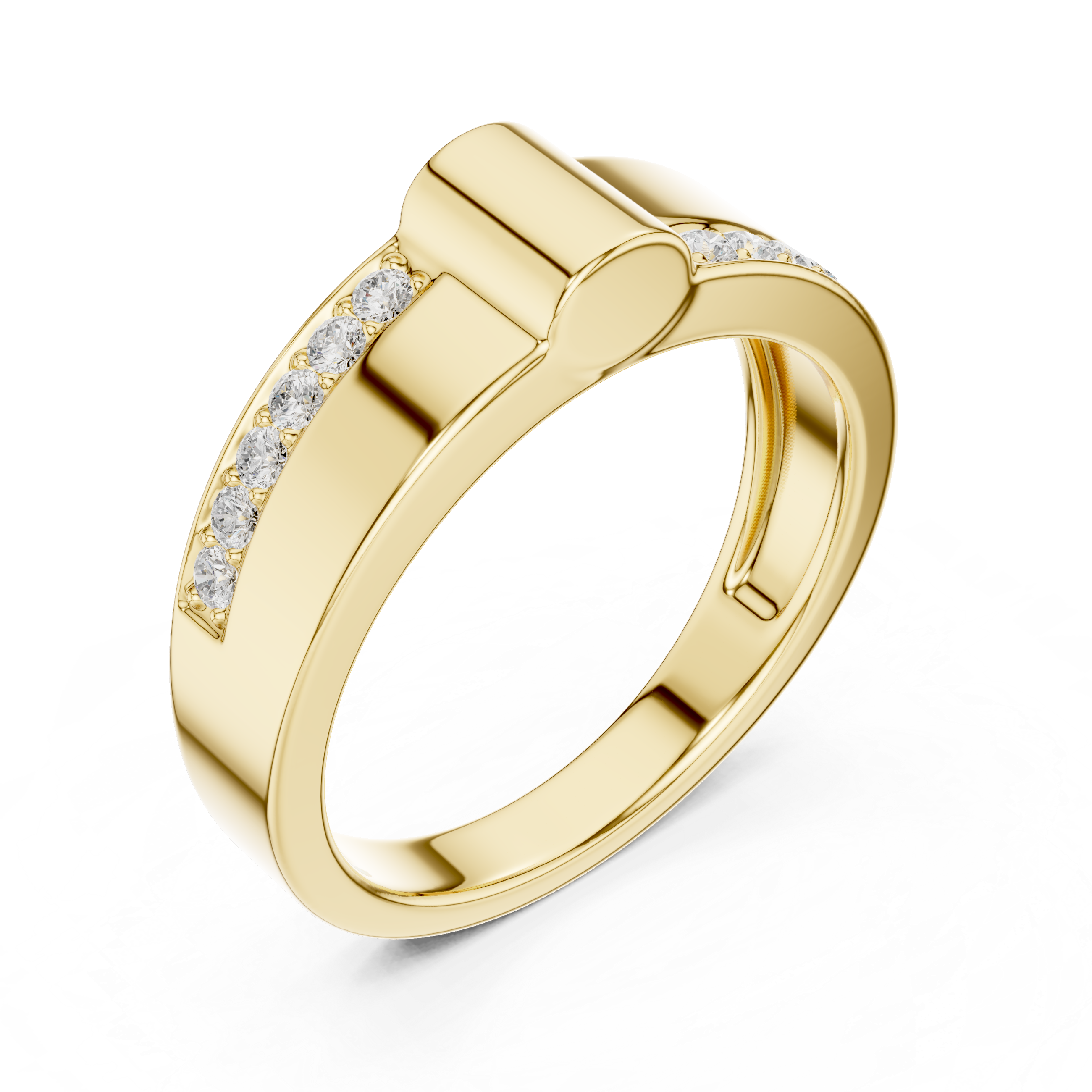 Men’s Modern Gold Ring with Side Pavé Diamond Channels