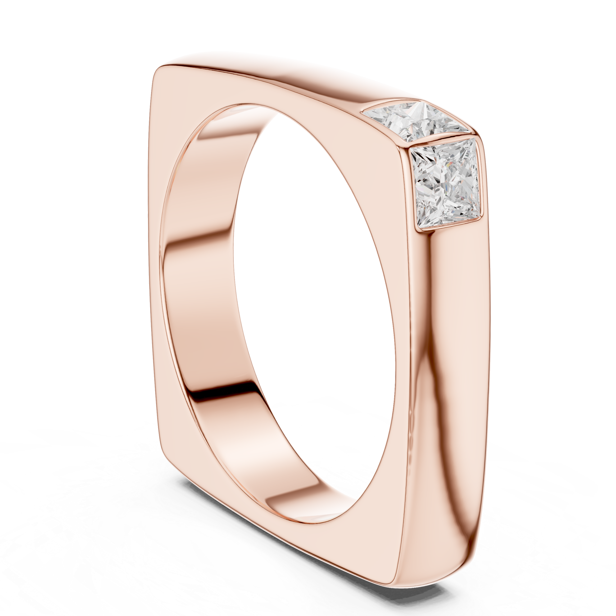 Modern Square Profile Ring with Side Princess Diamonds