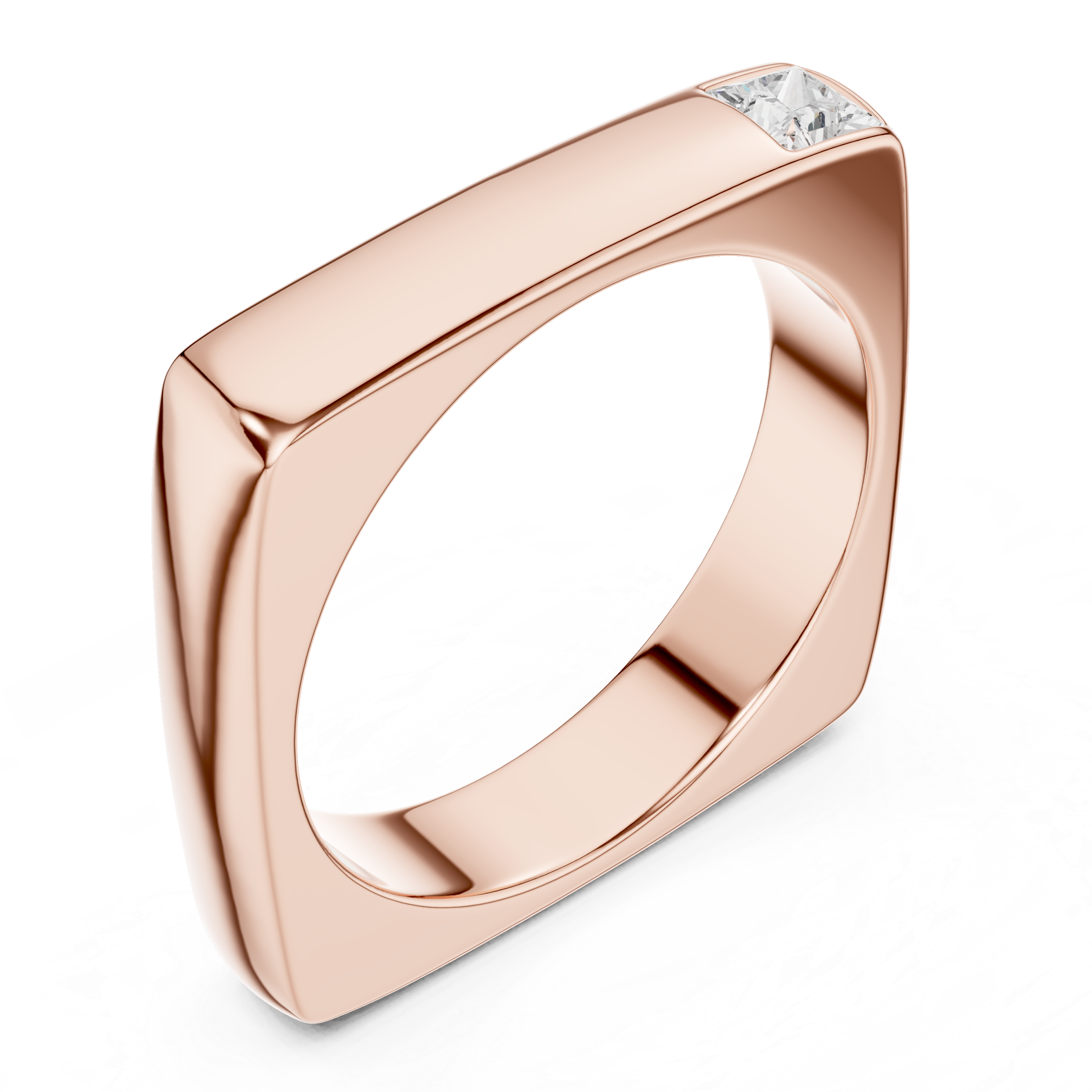 Modern Square Profile Ring with Side Princess Diamonds