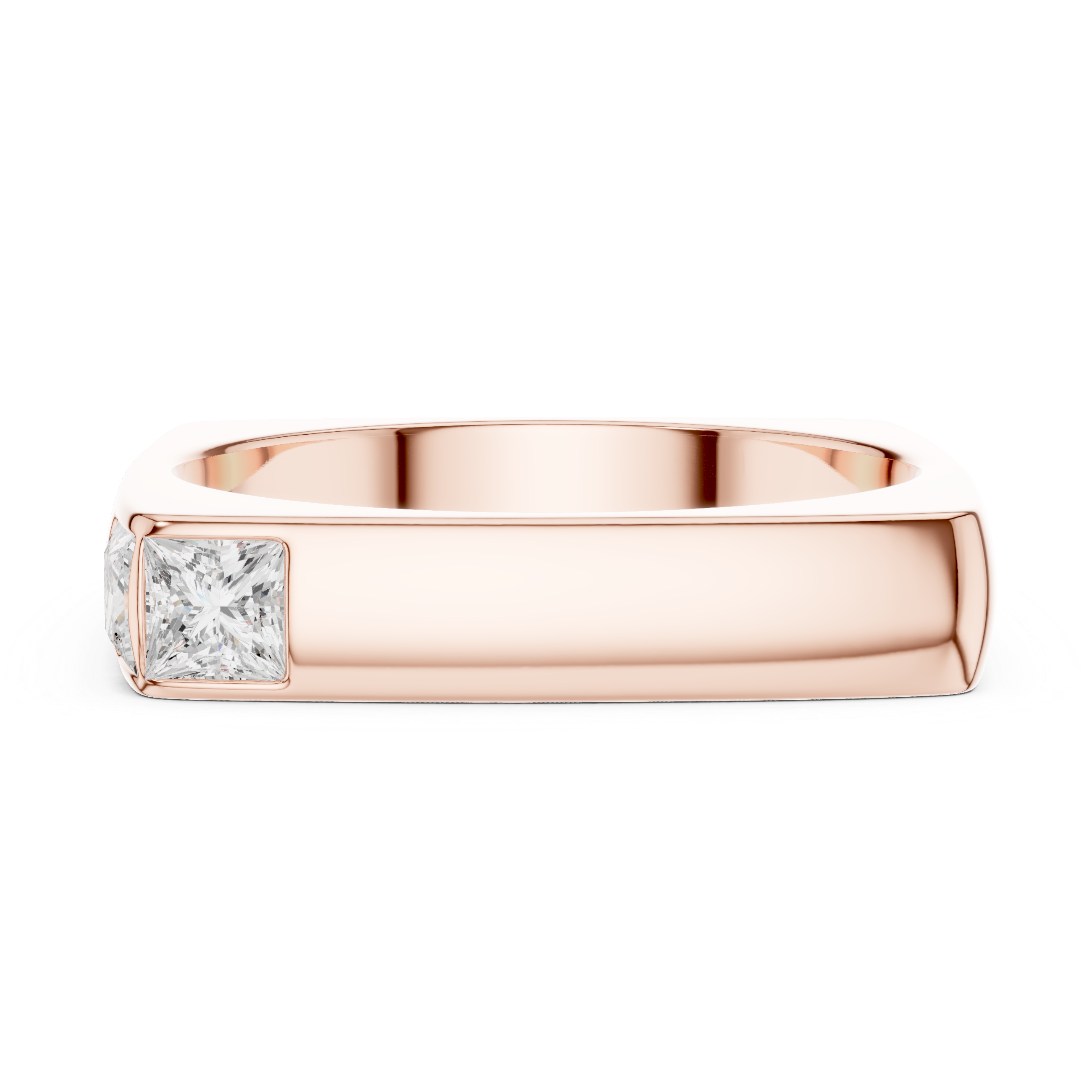Modern Square Profile Ring with Side Princess Diamonds