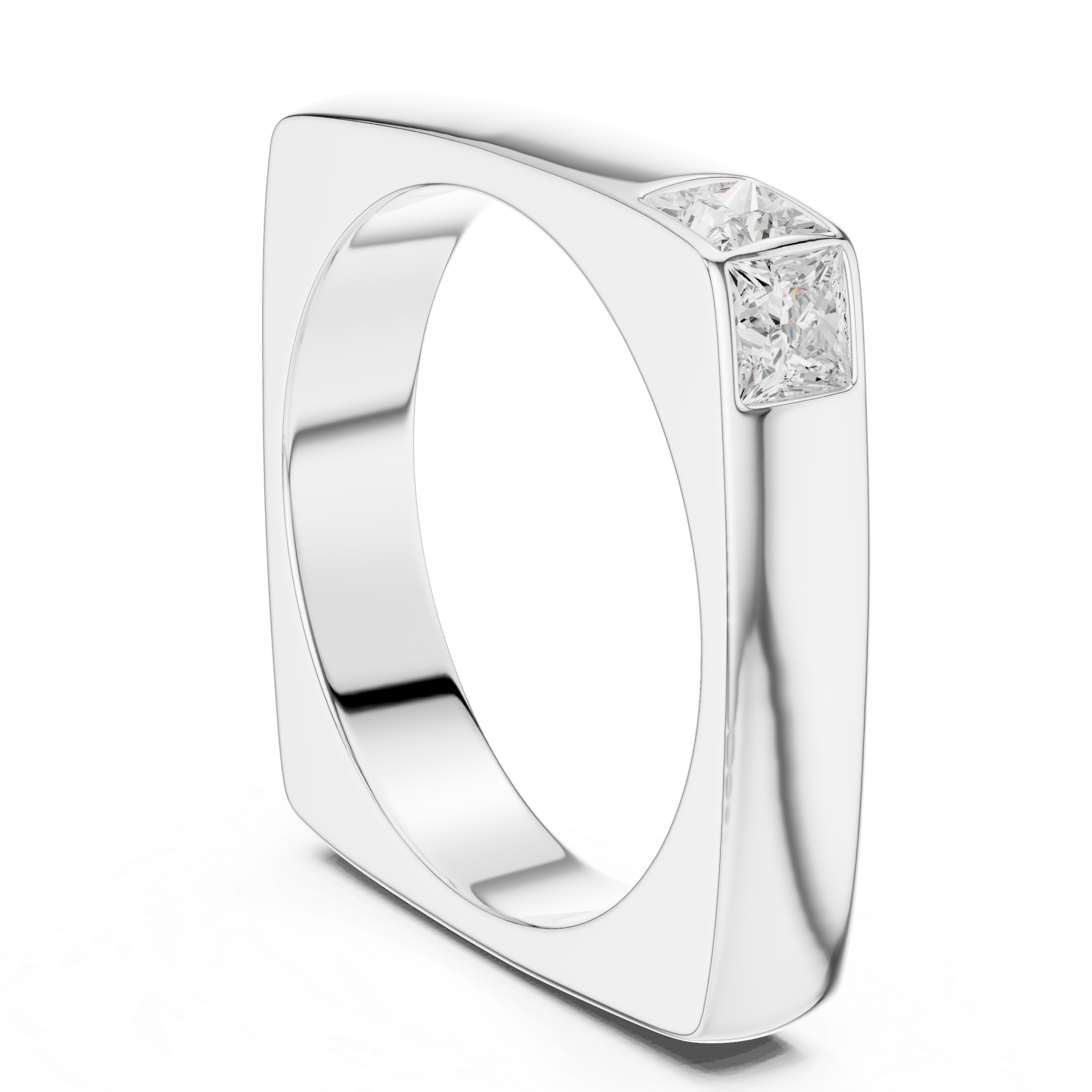 Modern Square Profile Ring with Side Princess Diamonds