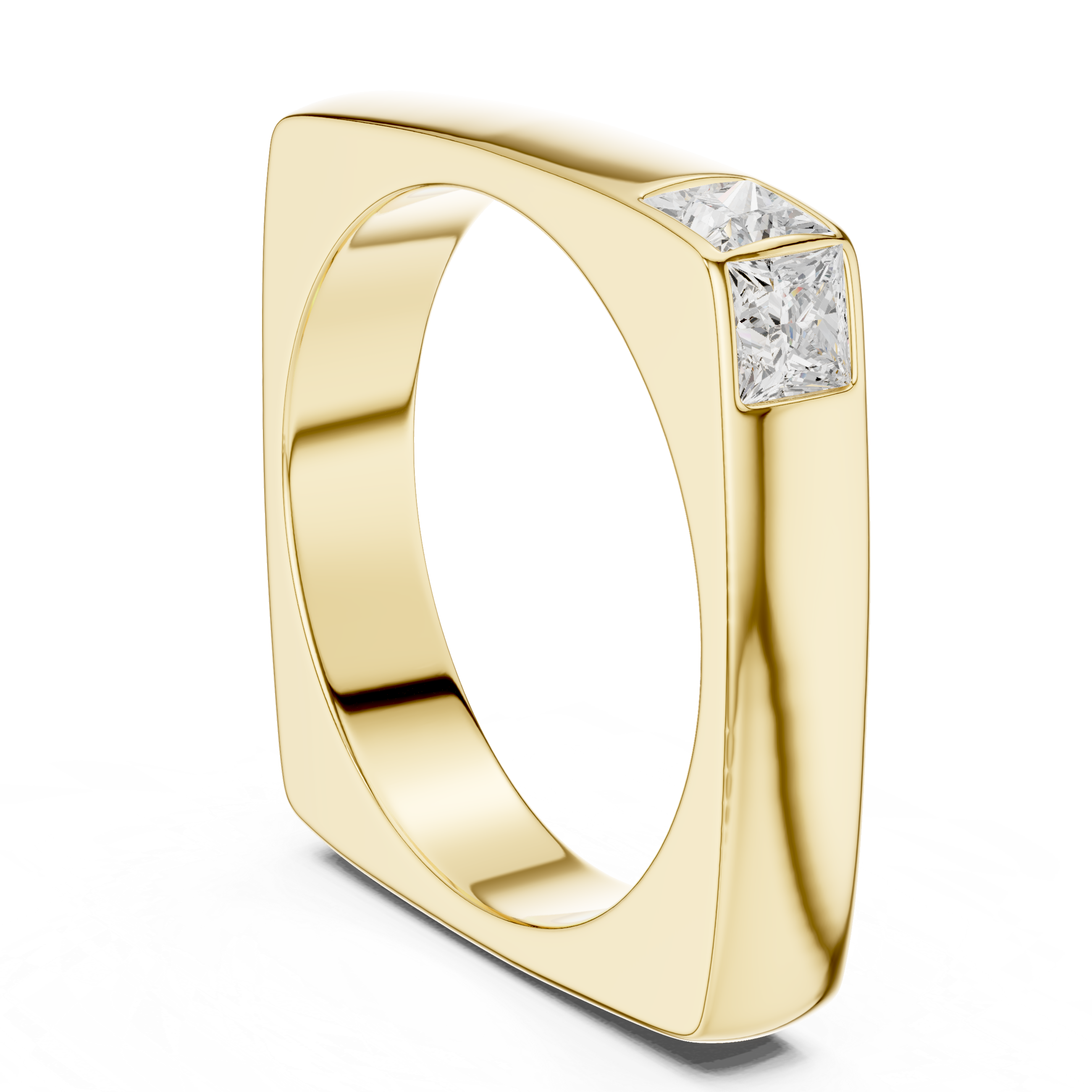 Modern Square Profile Ring with Side Princess Diamonds