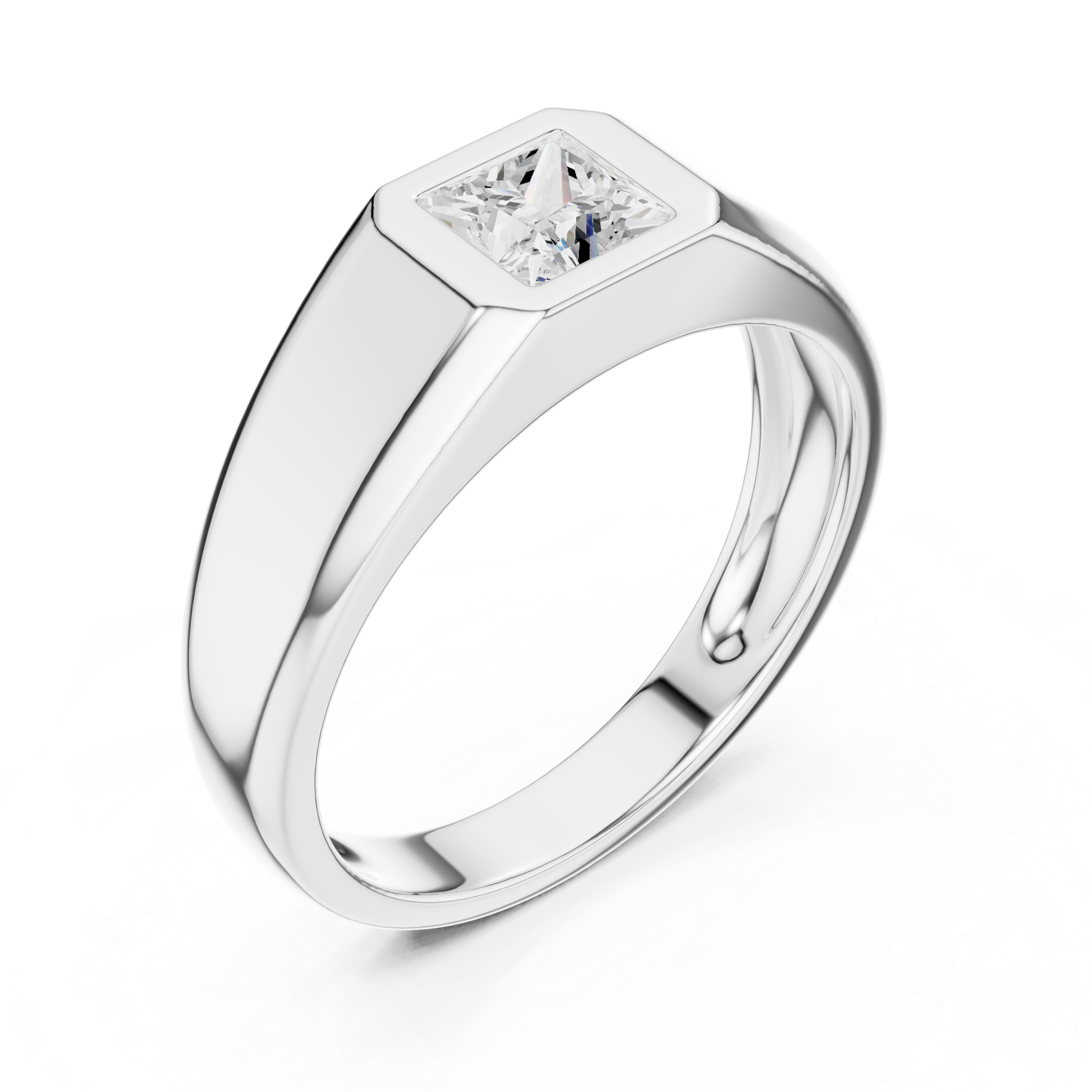 Princess Cut Bezel Set Signet Ring