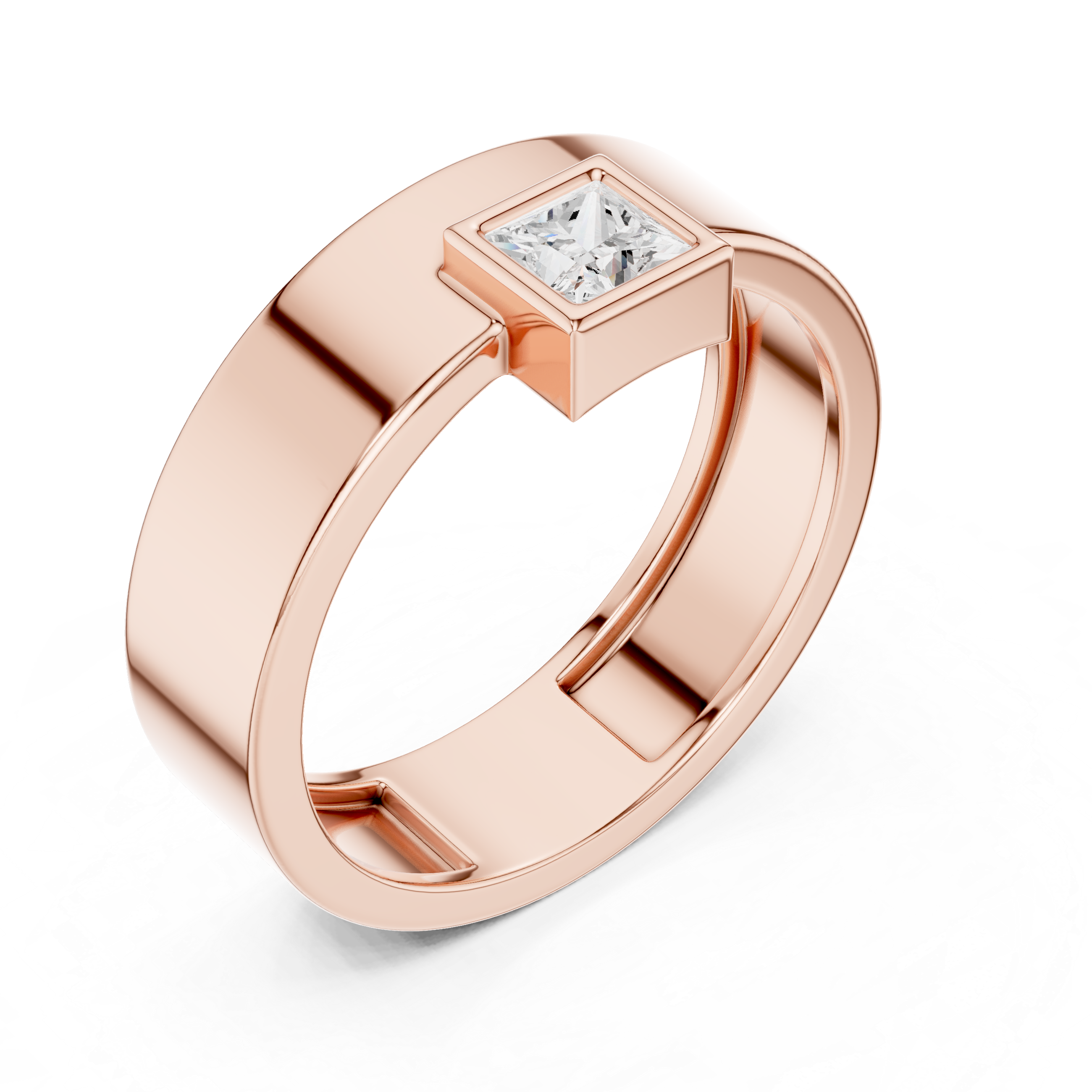 Men’s Princess Cut Bezel Set Diamond Ring in Gold