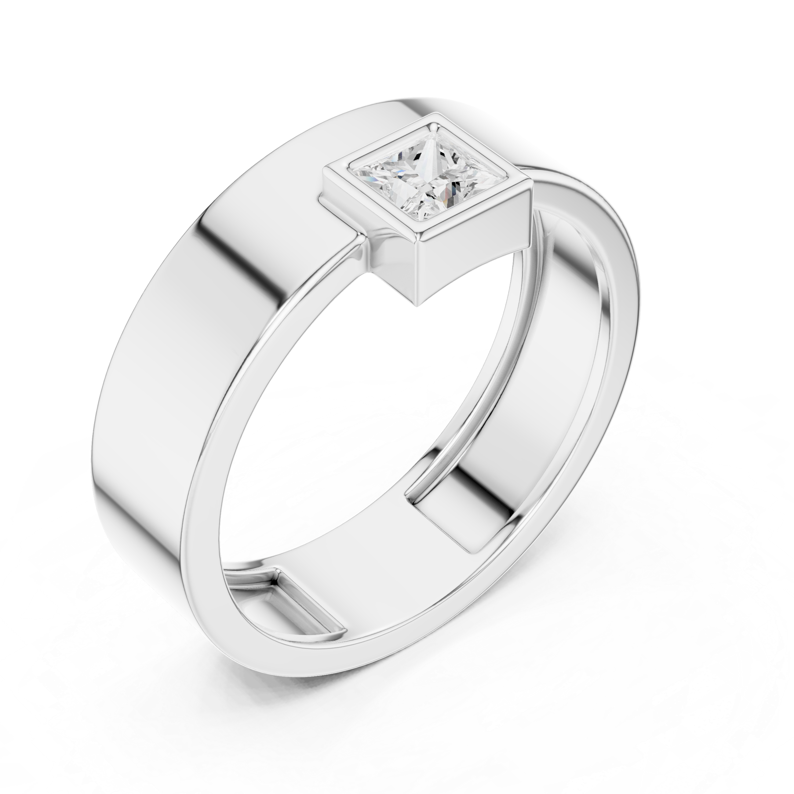 Men’s Princess Cut Bezel Set Diamond Ring in Gold