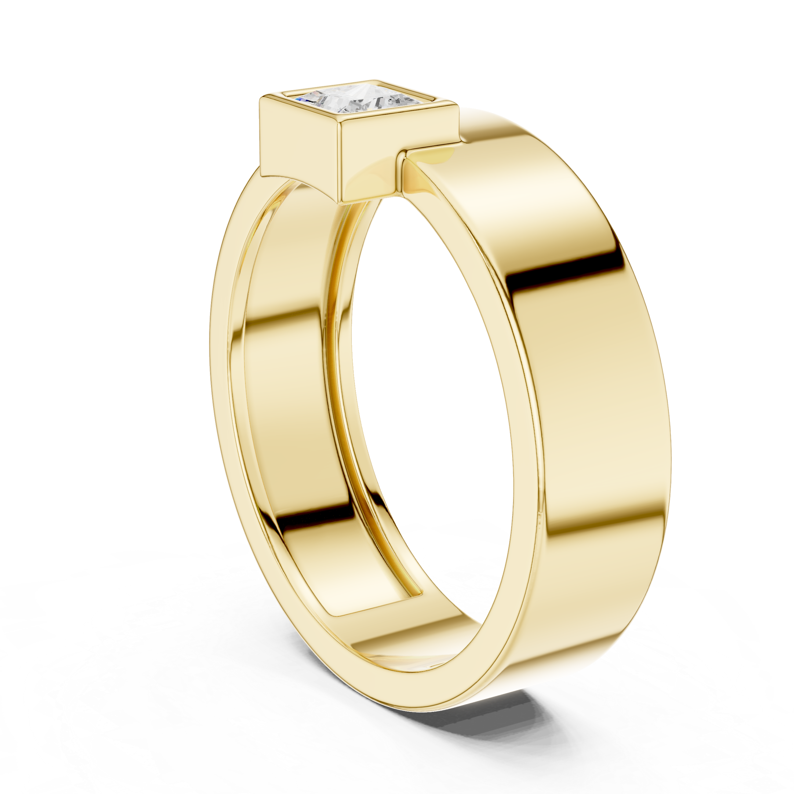 Men’s Princess Cut Bezel Set Diamond Ring in Gold