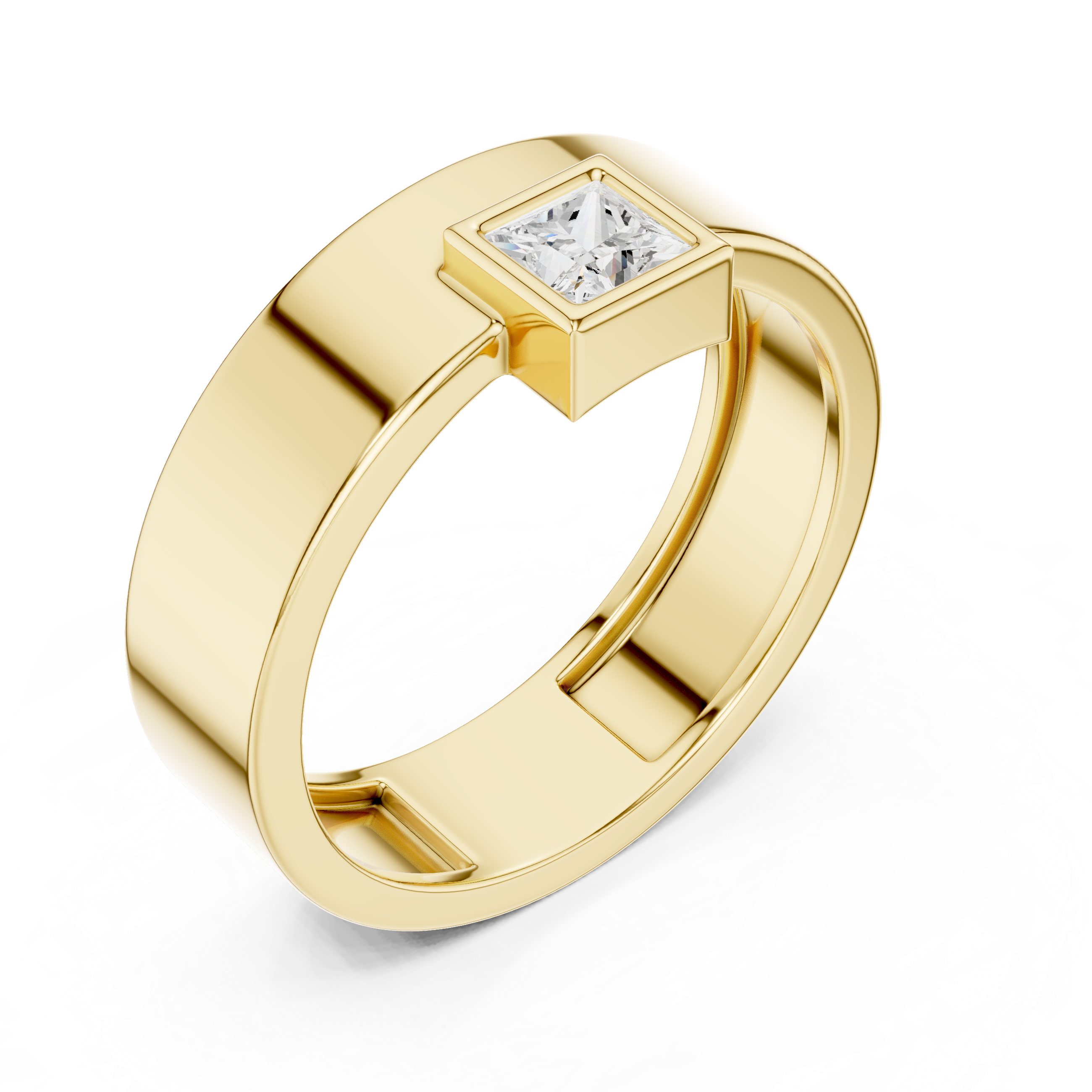 Men’s Princess Cut Bezel Set Diamond Ring in Gold