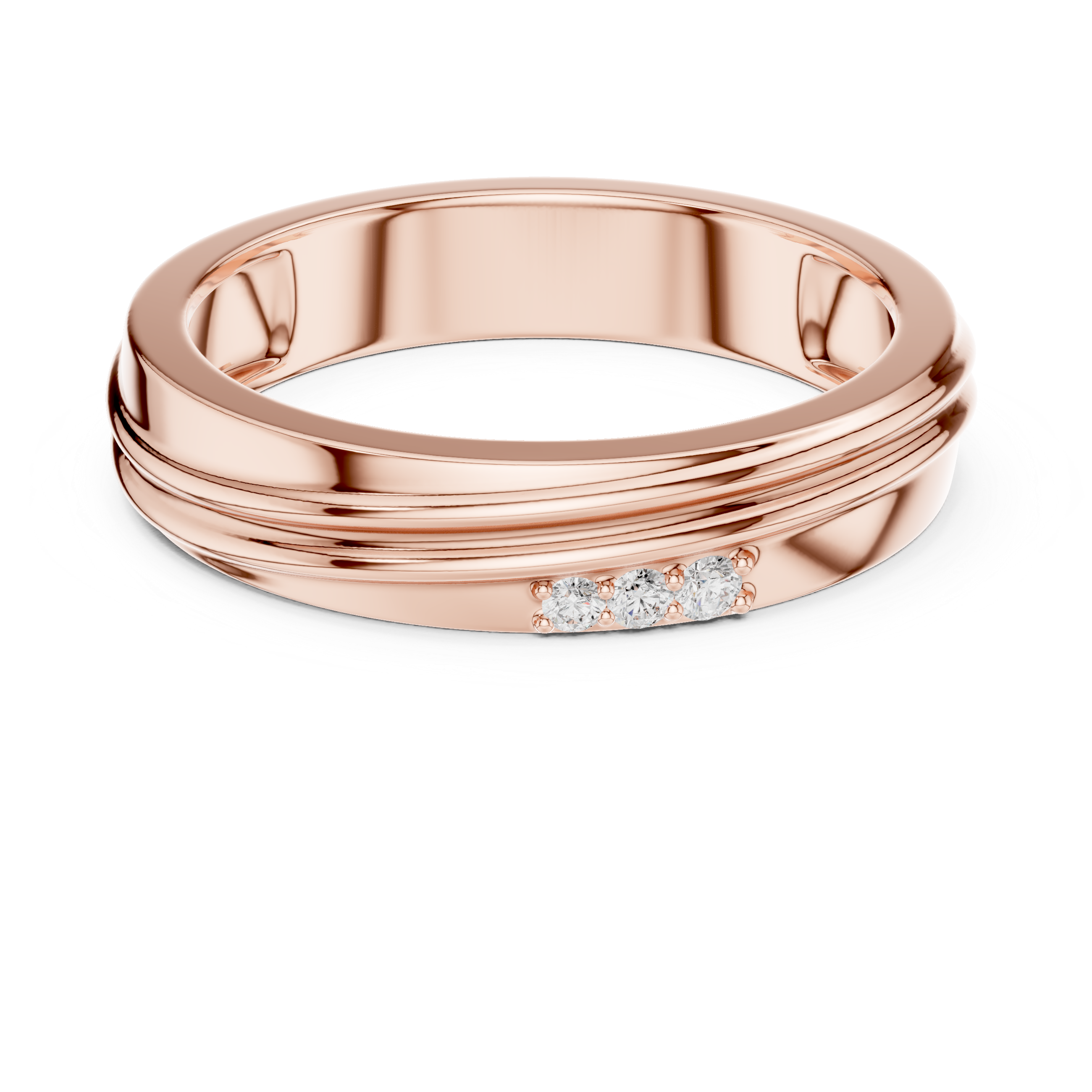 Triple Stone Accent Men's Ring with Grooved Band