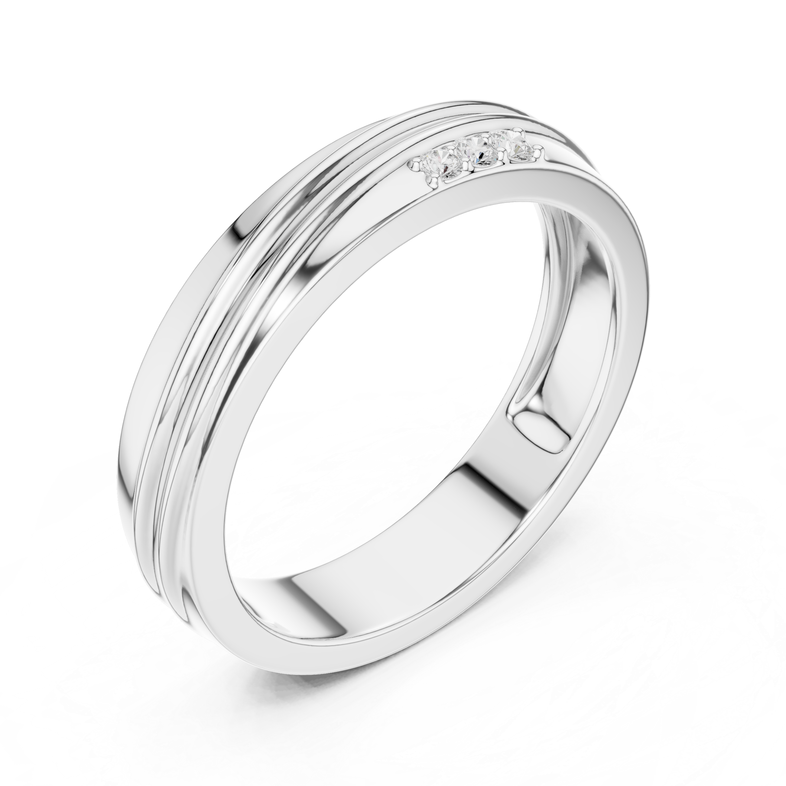 Triple Stone Accent Men's Ring with Grooved Band