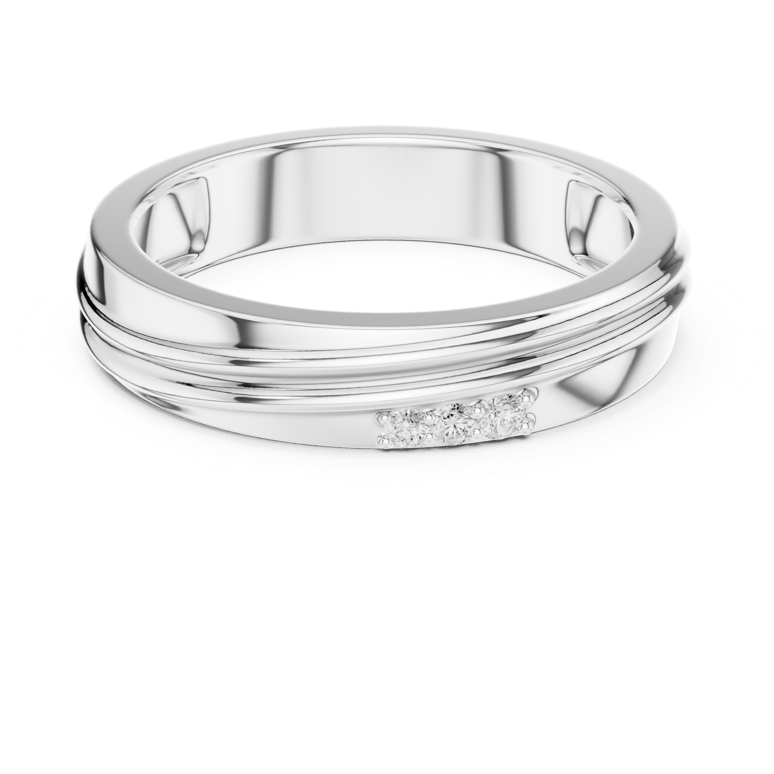 Triple Stone Accent Men's Ring with Grooved Band