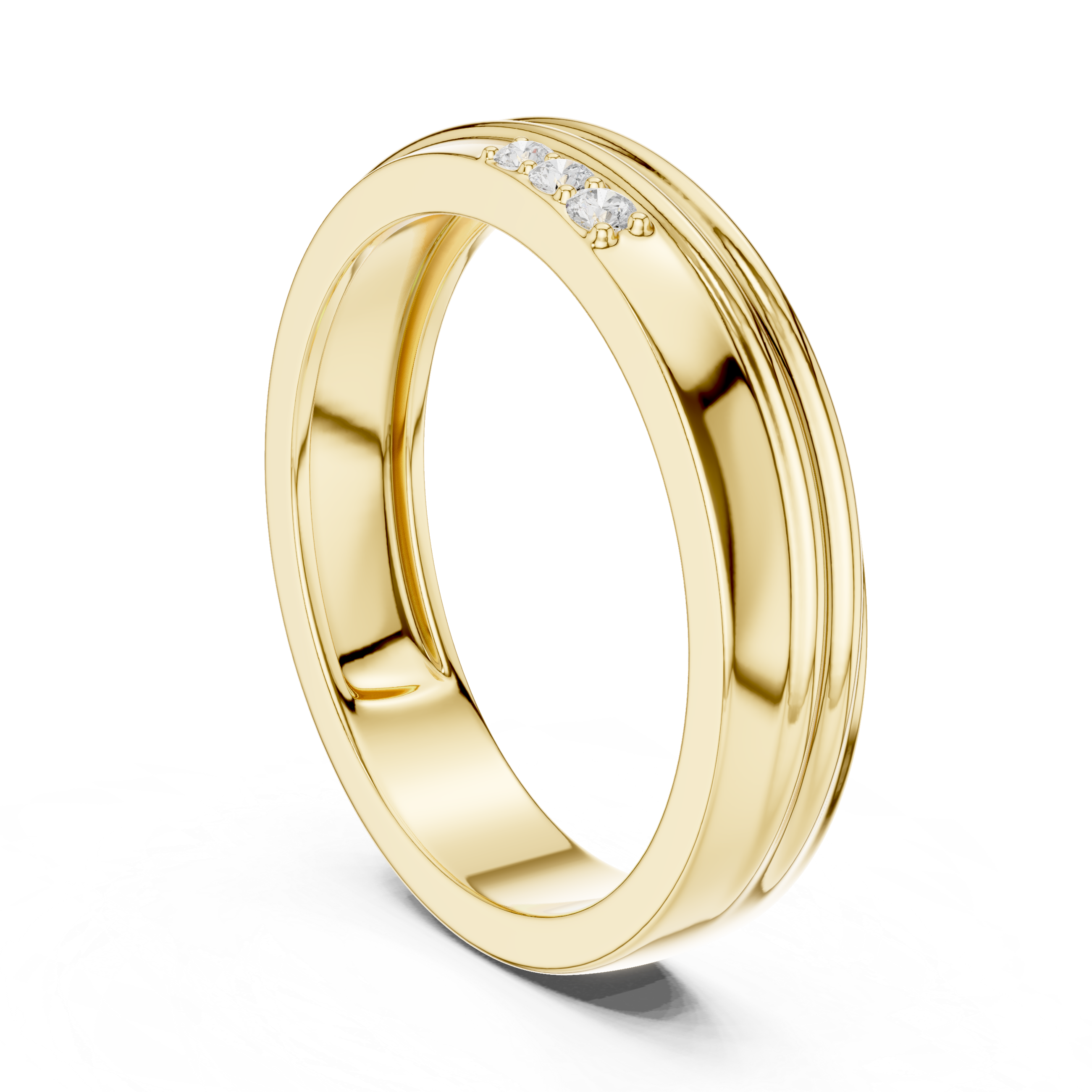 Triple Stone Accent Men's Ring with Grooved Band