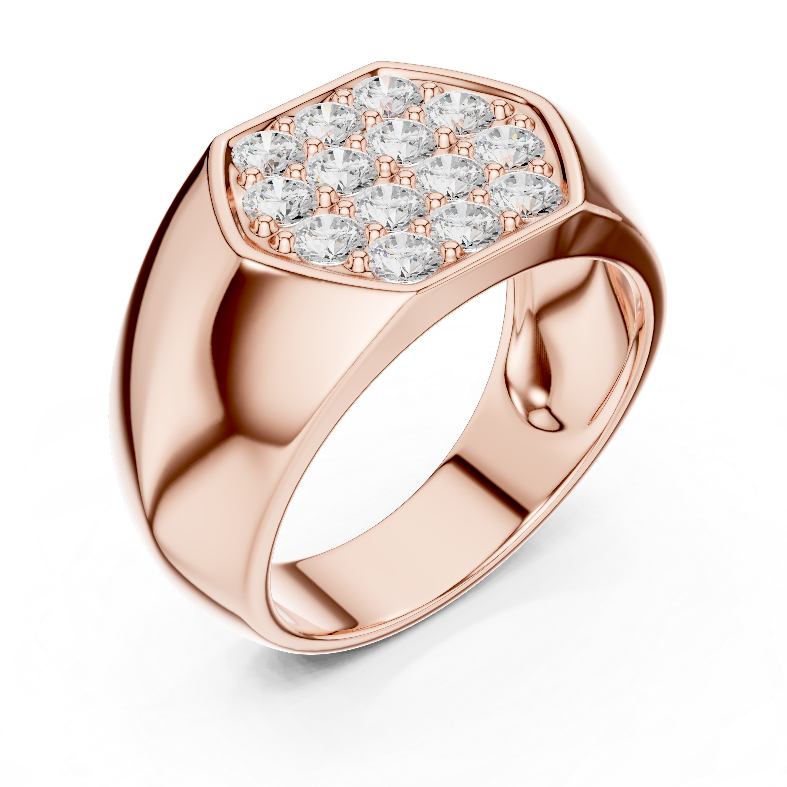 Luxury Hexagon Diamond Signet Ring for Men – Pavé Round Diamond Gold Pinky Ring