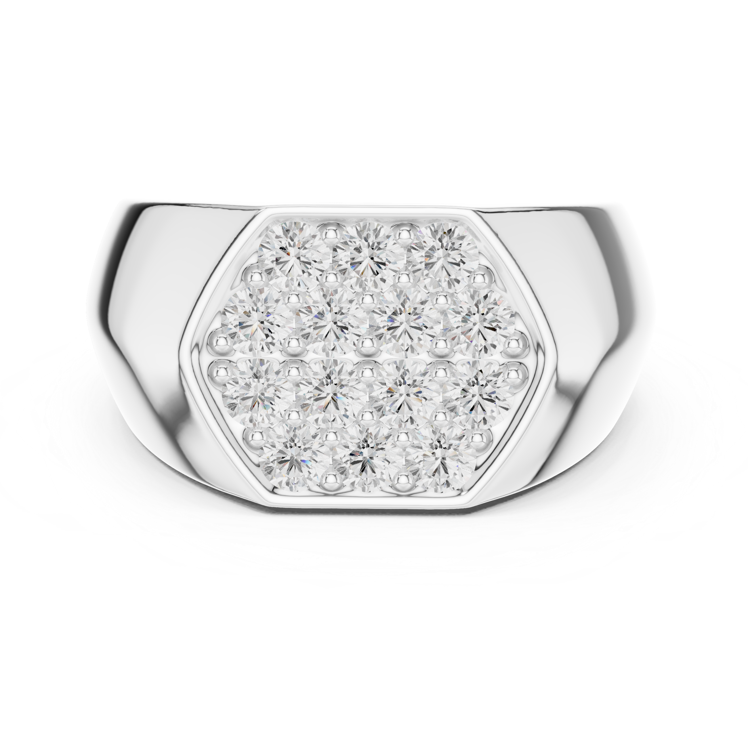 Round Diamond Cluster Signet Ring with Pavé Setting