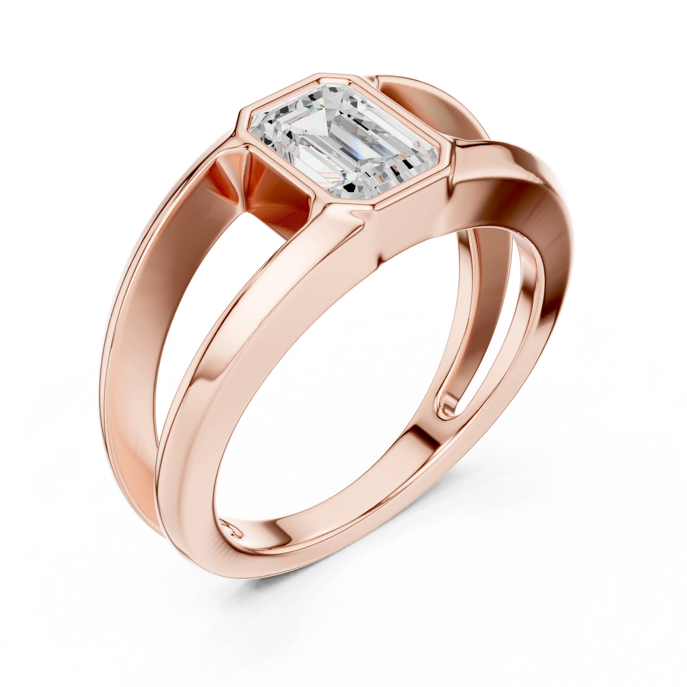Emerald Cut Bezel Set Open Band Ring