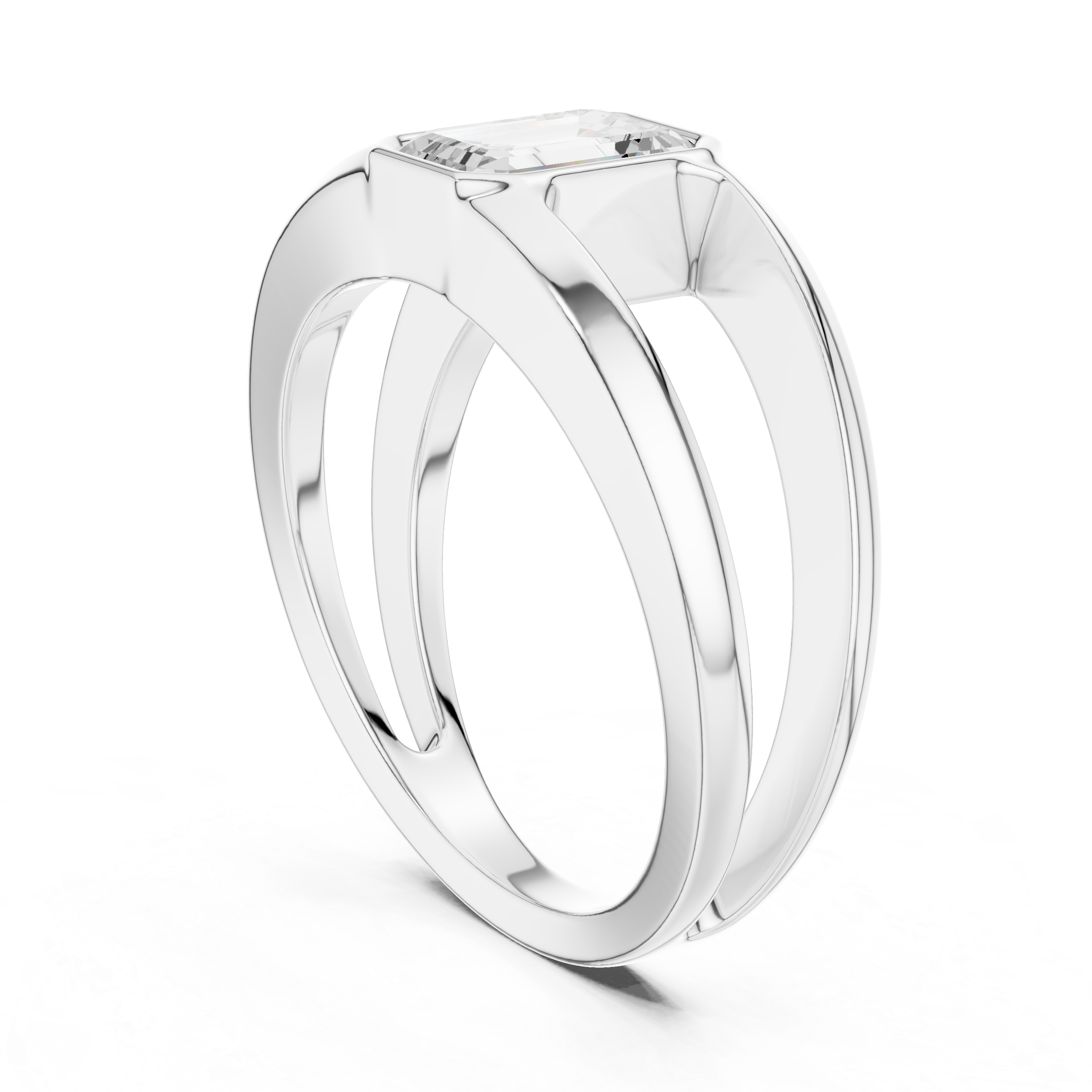 Emerald Cut Bezel Set Open Band Ring