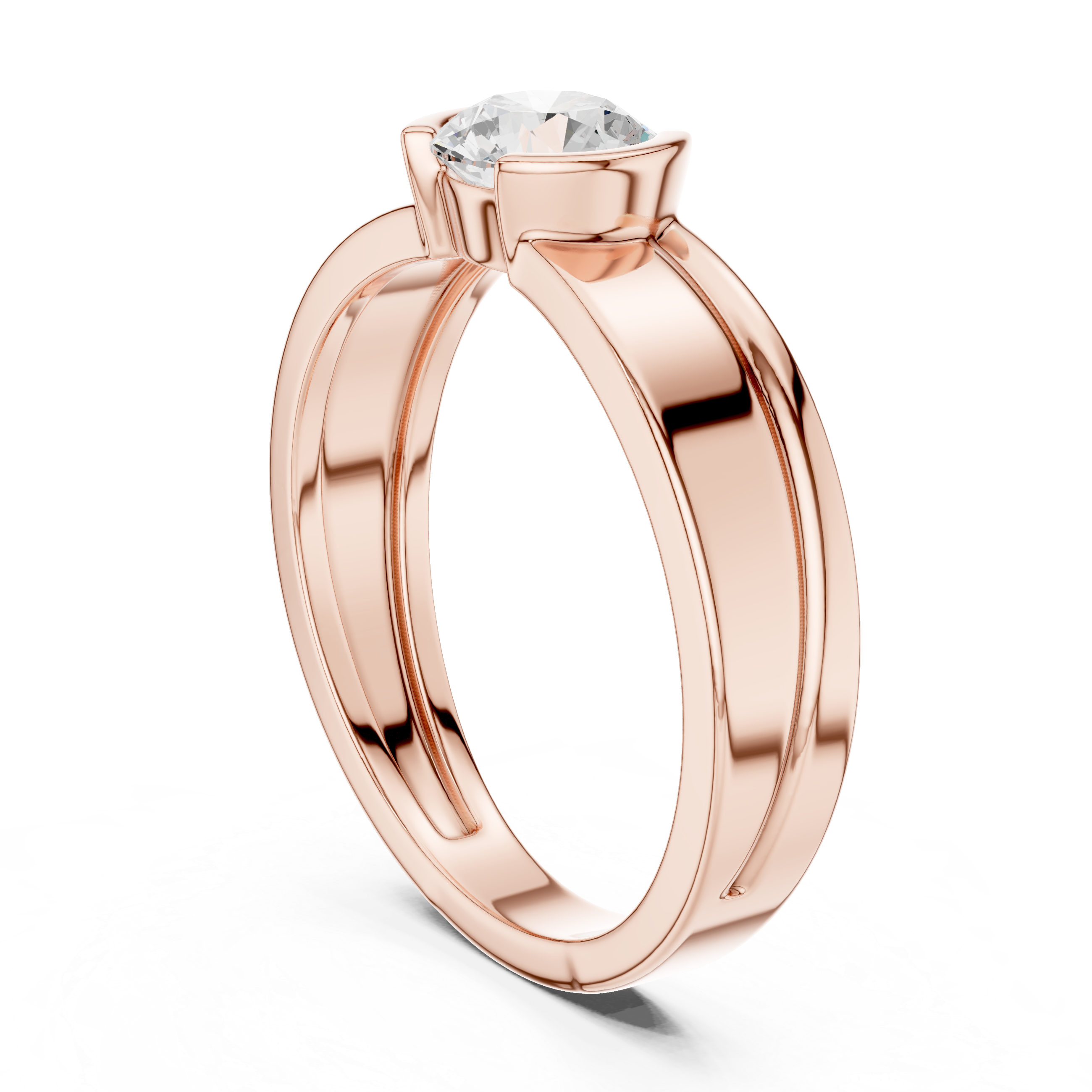 Round Cut Minimal Prong Set Men’s Ring with Split Band Detail