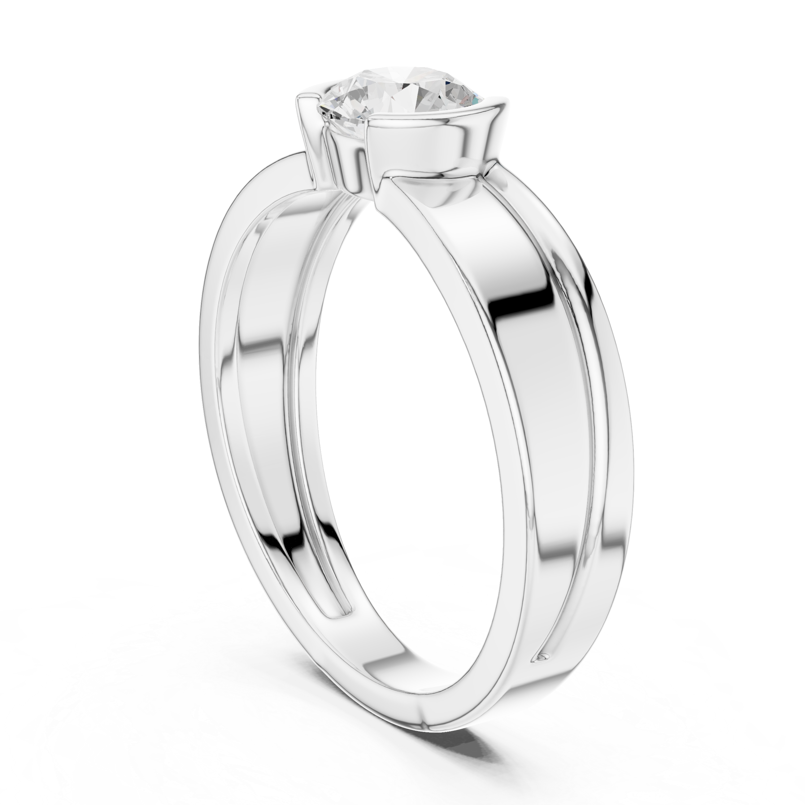 Round Cut Minimal Prong Set Men’s Ring with Split Band Detail