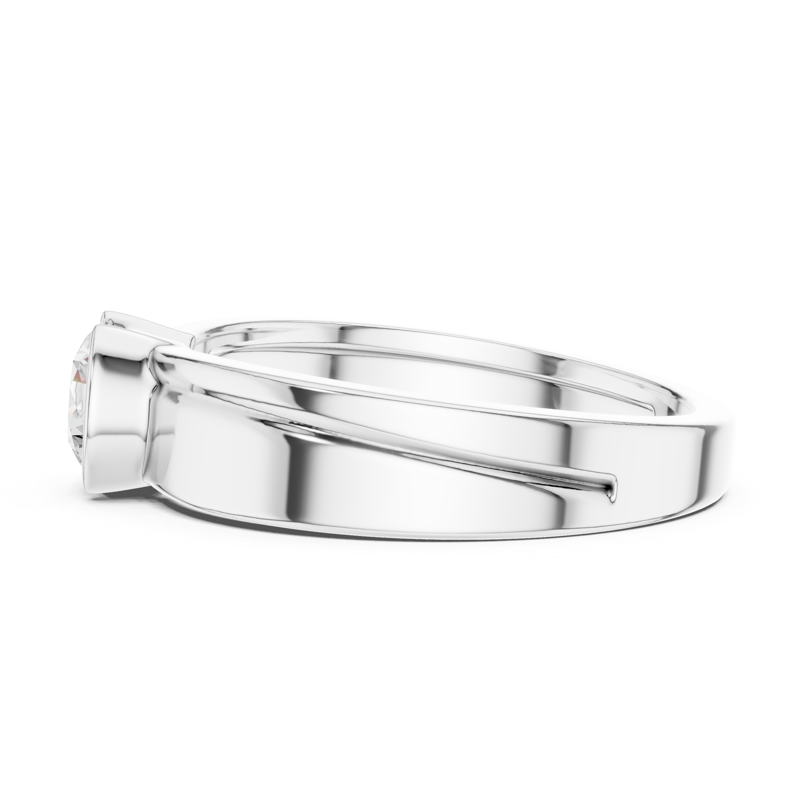 Round Cut Minimal Prong Set Men’s Ring with Split Band Detail