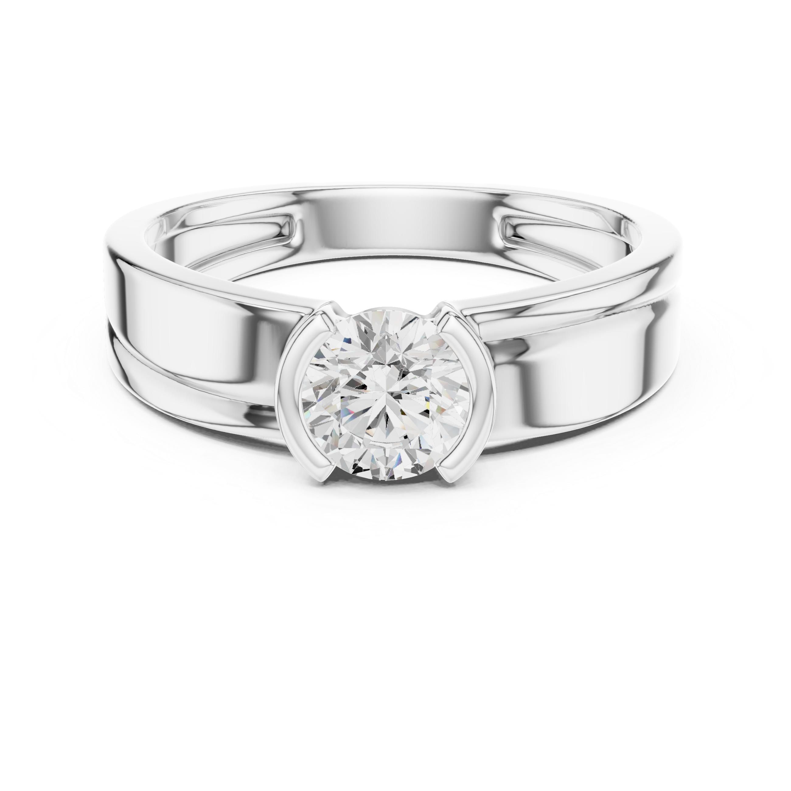 Round Cut Minimal Prong Set Men’s Ring with Split Band Detail