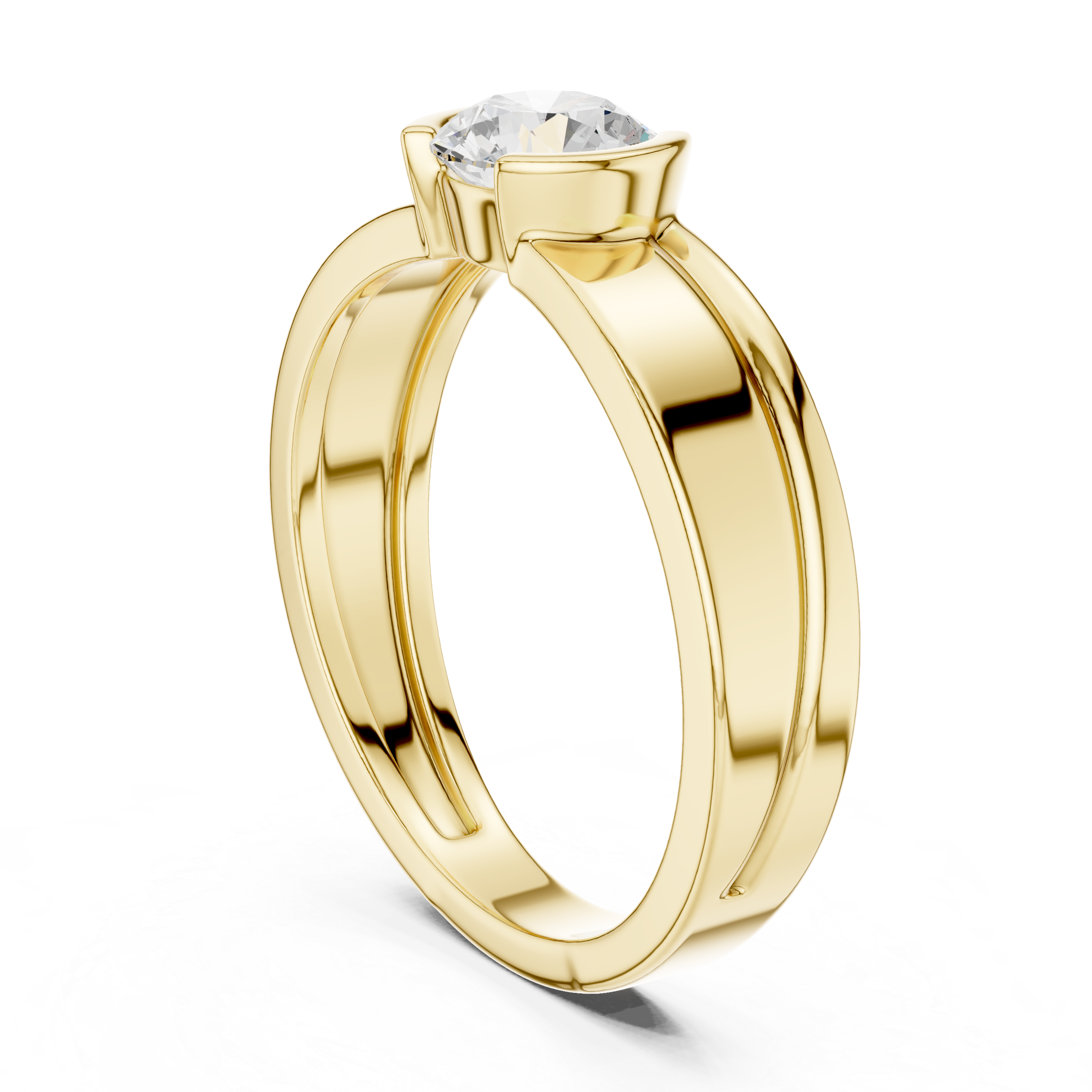 Round Cut Minimal Prong Set Men’s Ring with Split Band Detail