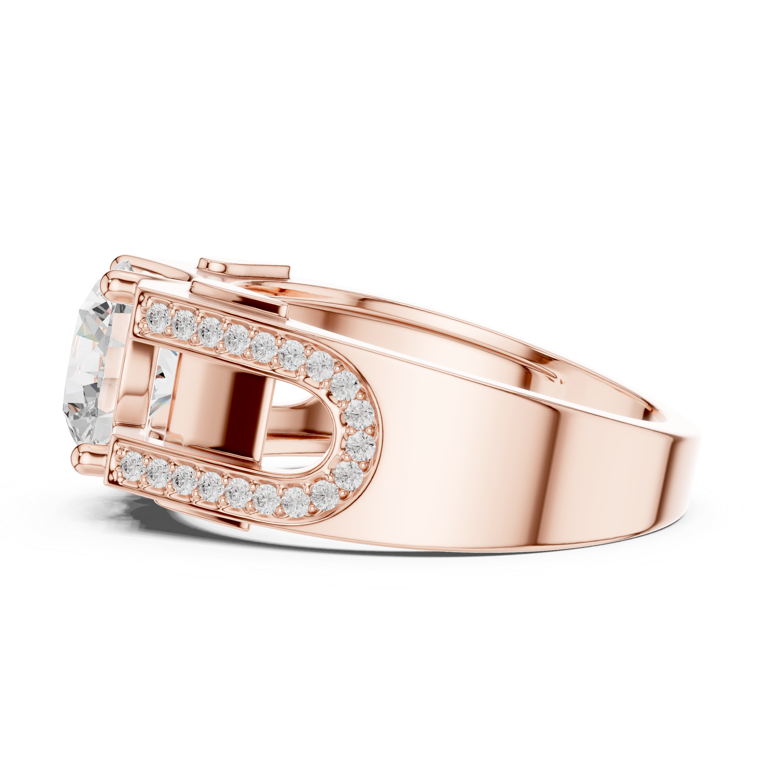 Round Cut Diamond Men’s Ring with Double Pavé U-Channel Design