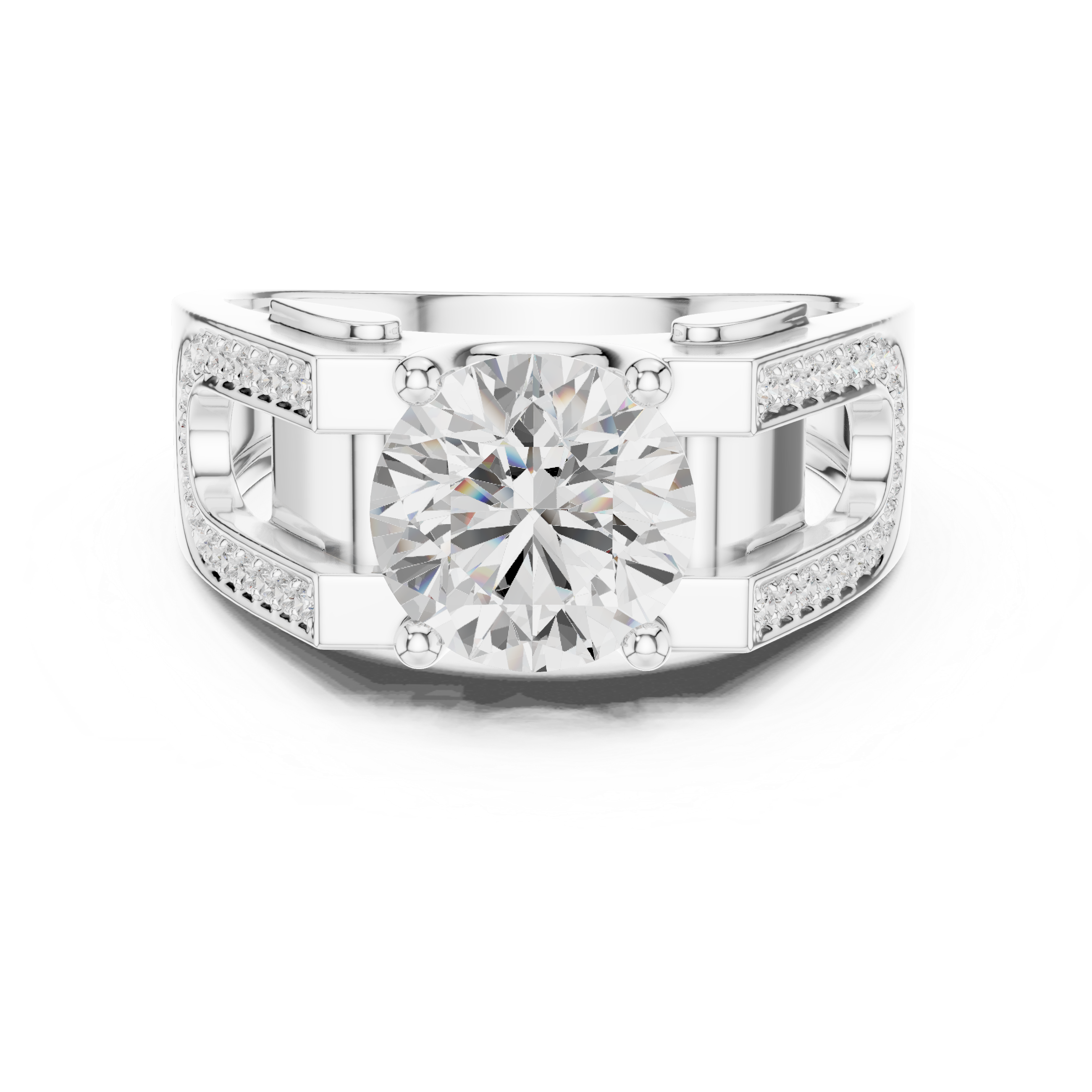 Round Cut Diamond Men’s Ring with Double Pavé U-Channel Design