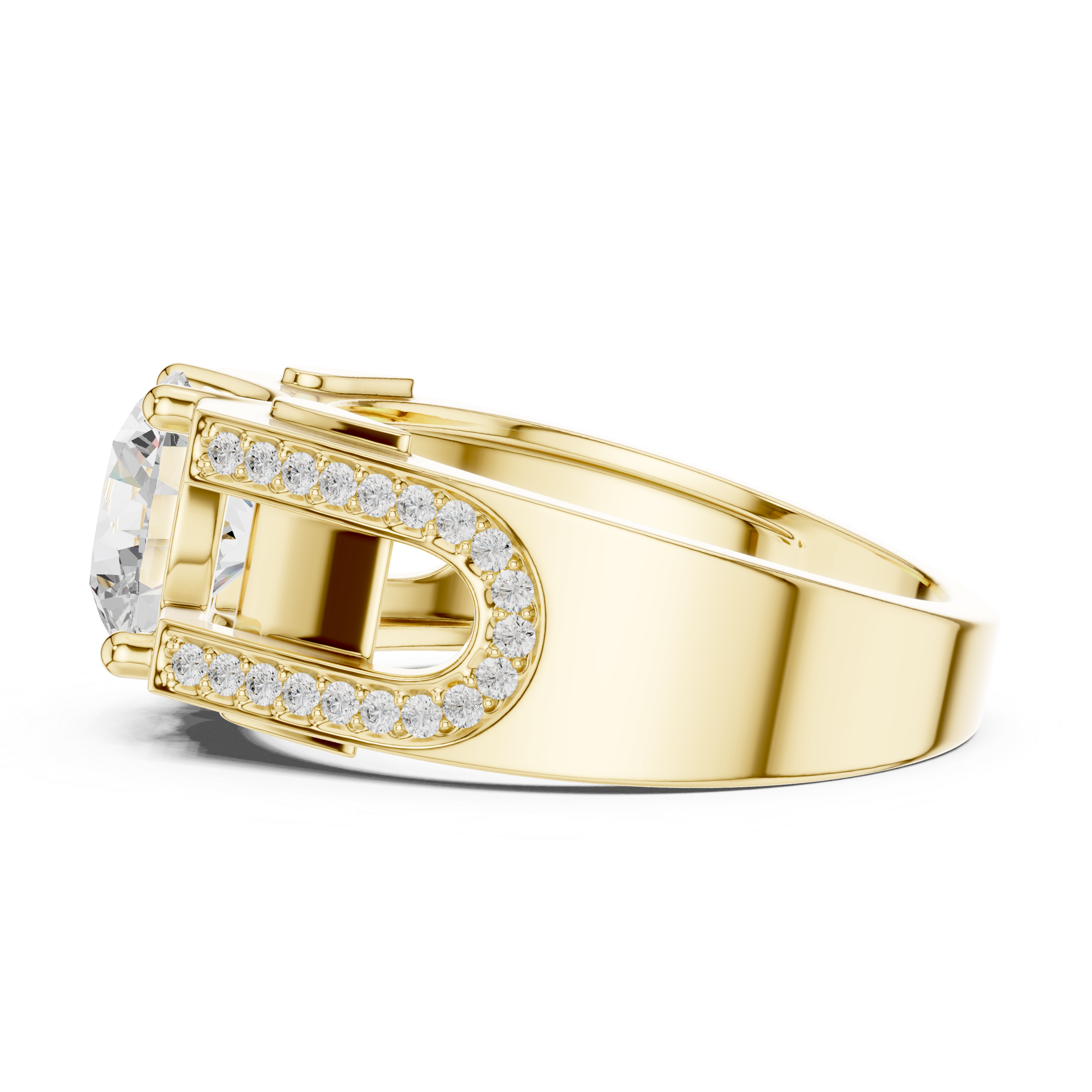 Round Cut Diamond Men’s Ring with Double Pavé U-Channel Design