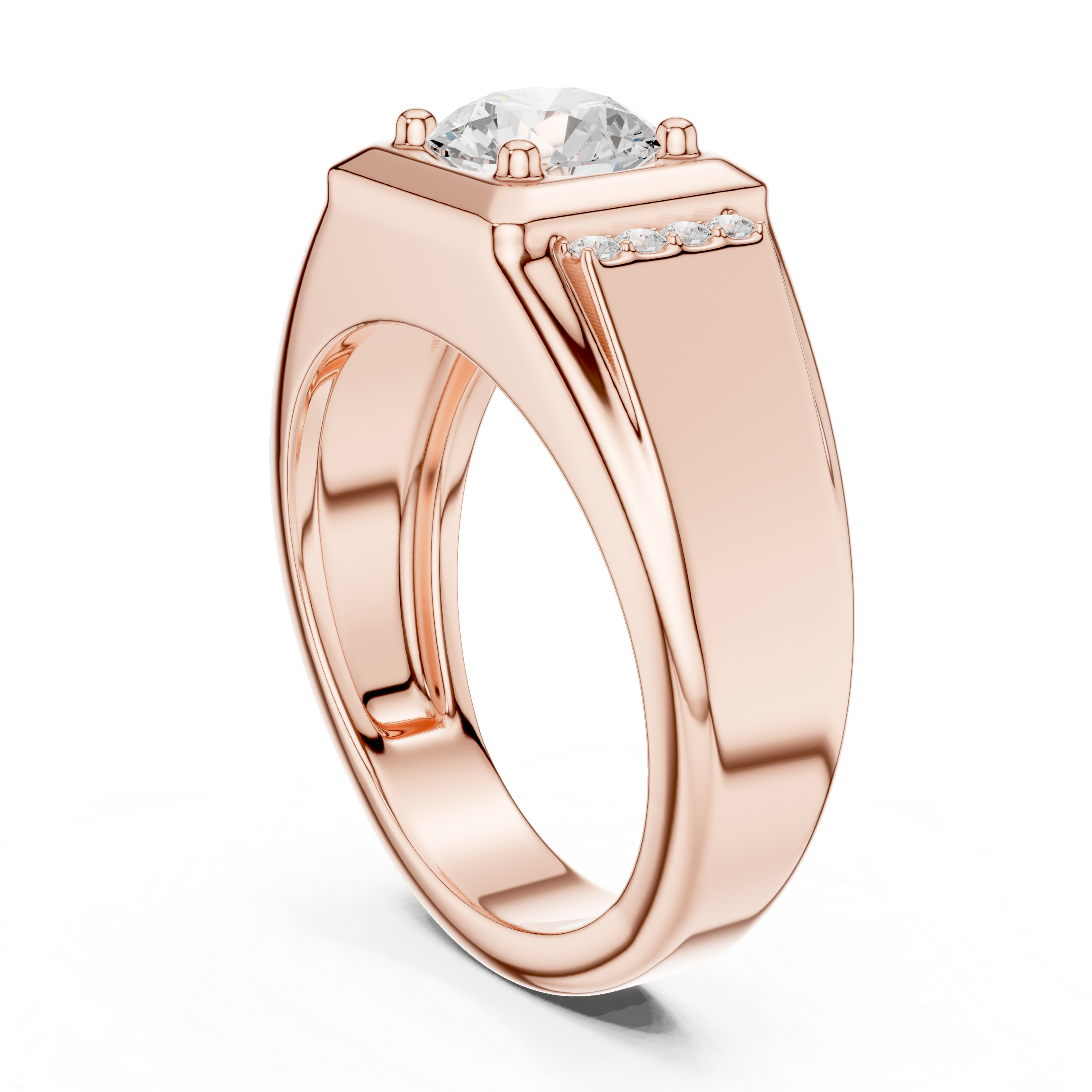 Round Cut Stone Men's Ring – Bold Design with Side Pavé Details
