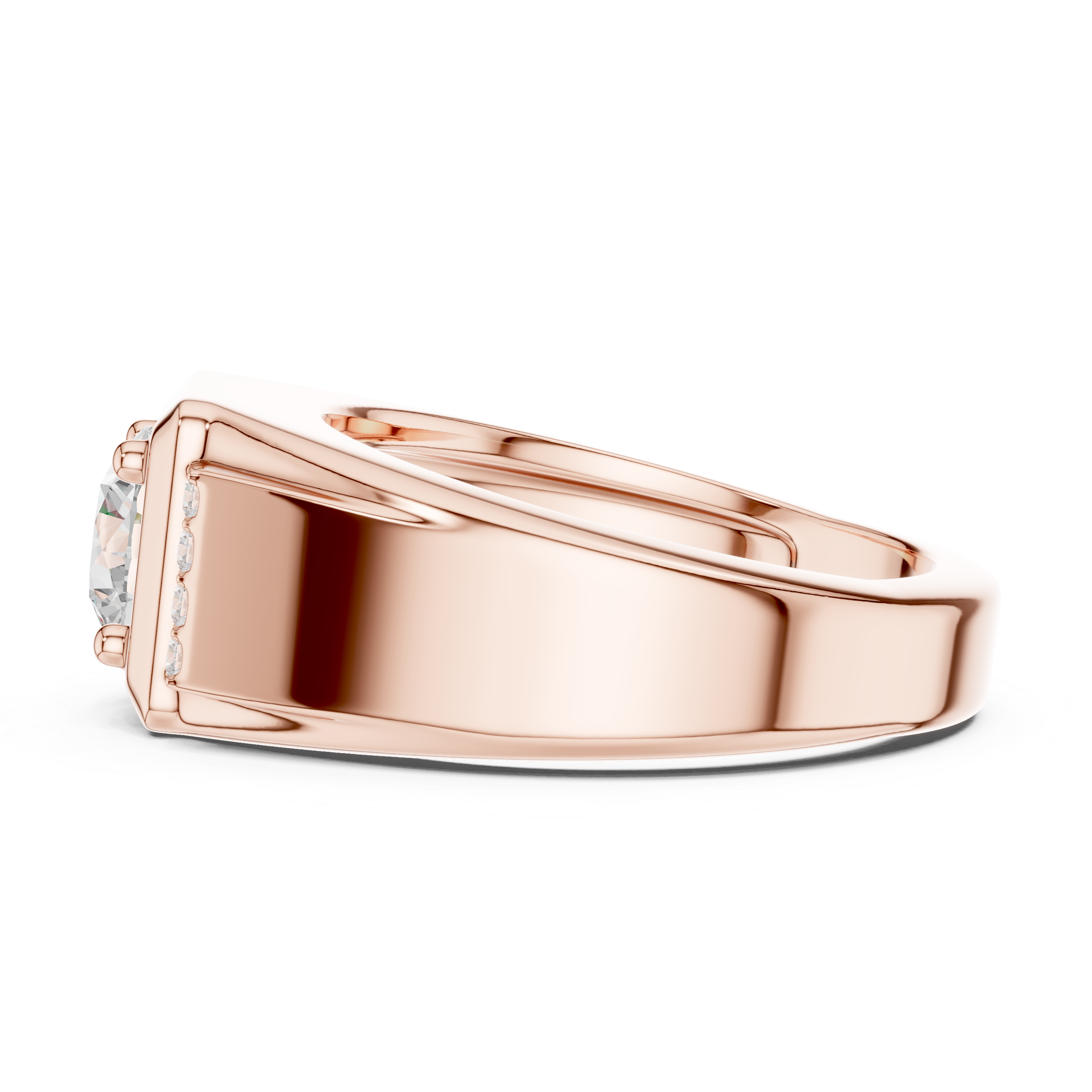 Round Cut Stone Men's Ring – Bold Design with Side Pavé Details