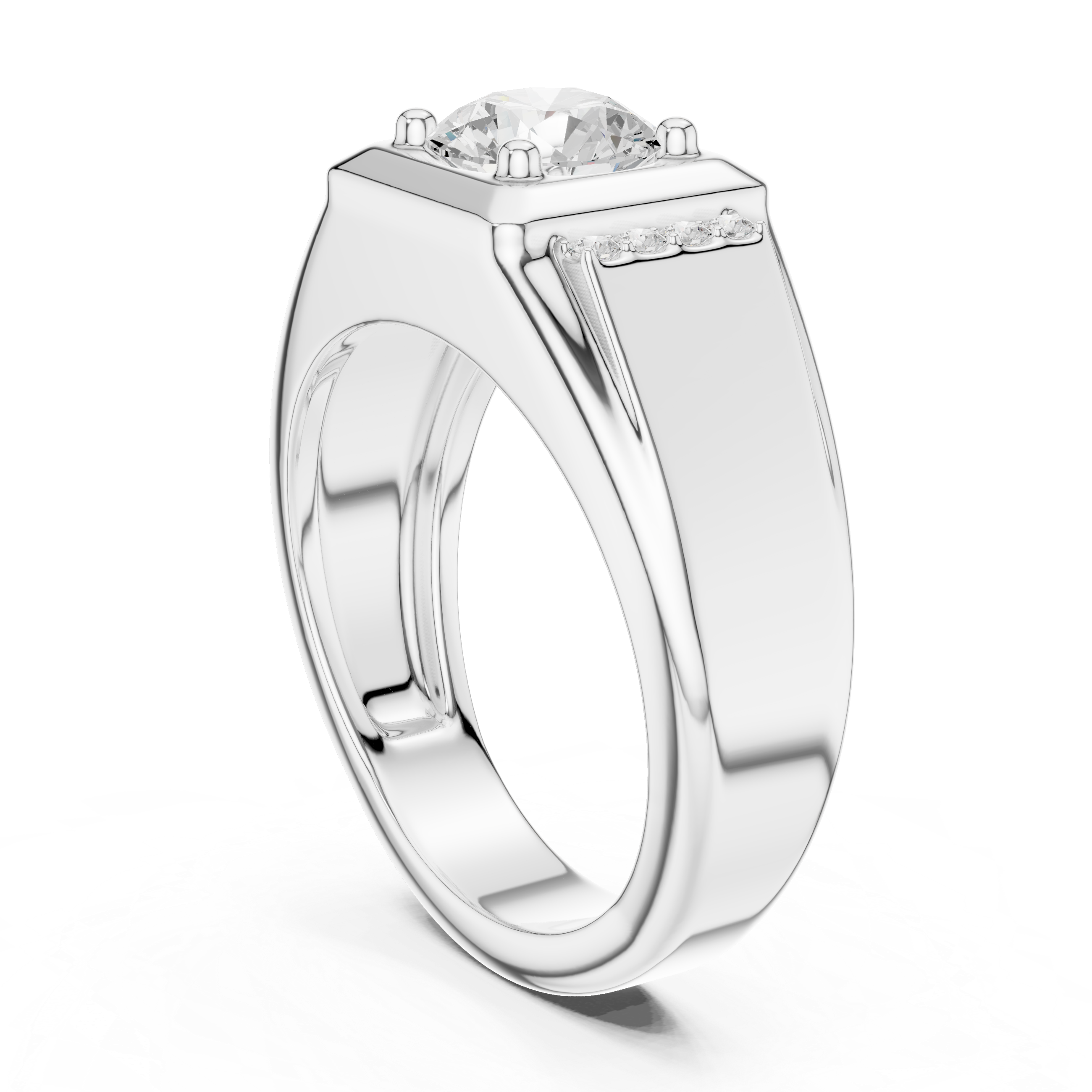 Round Cut Stone Men's Ring – Bold Design with Side Pavé Details