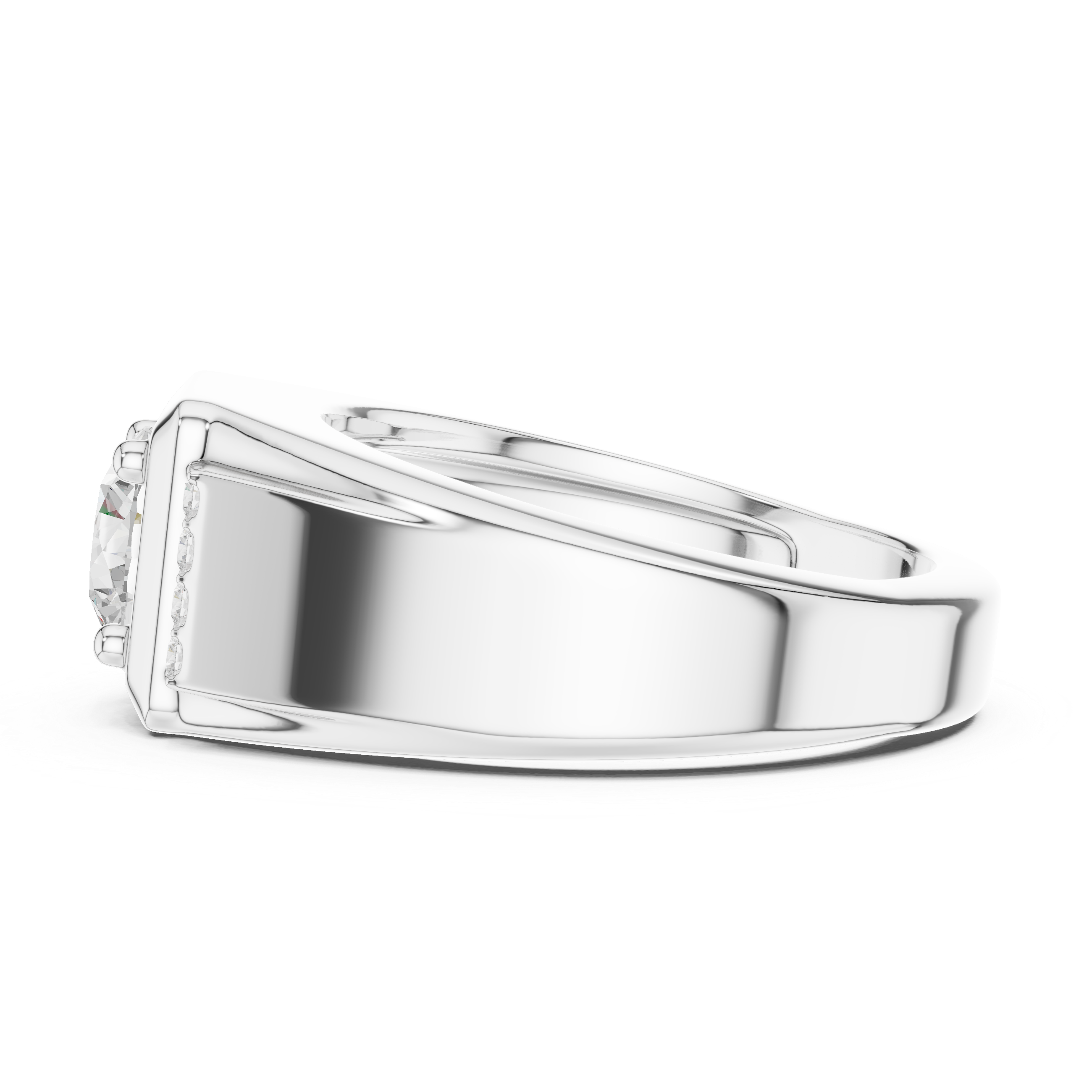 Round Cut Stone Men's Ring – Bold Design with Side Pavé Details