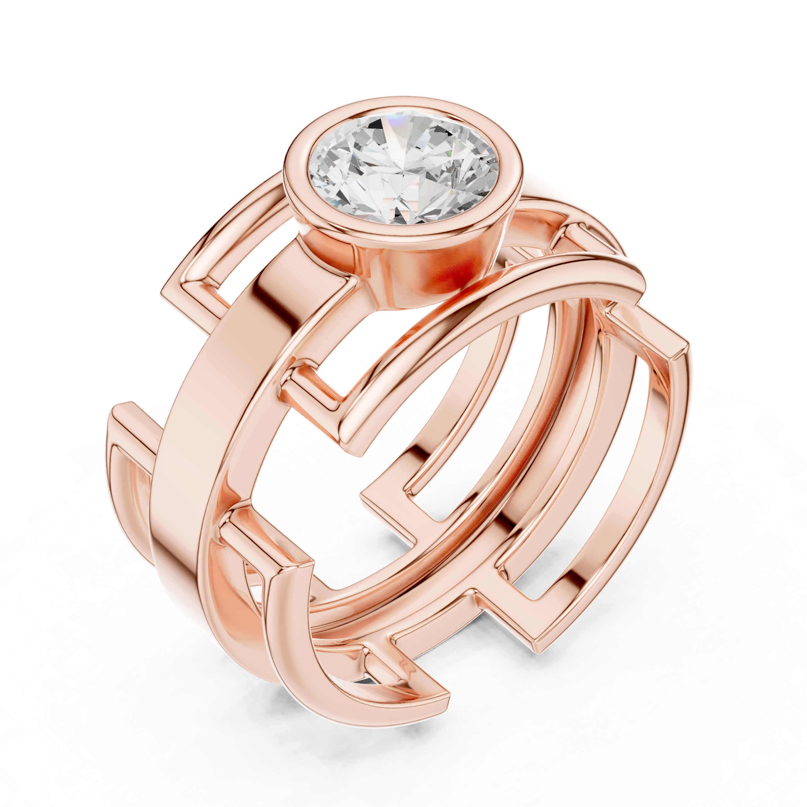 Men’s Open Structure Bezel Set Diamond Ring in Gold