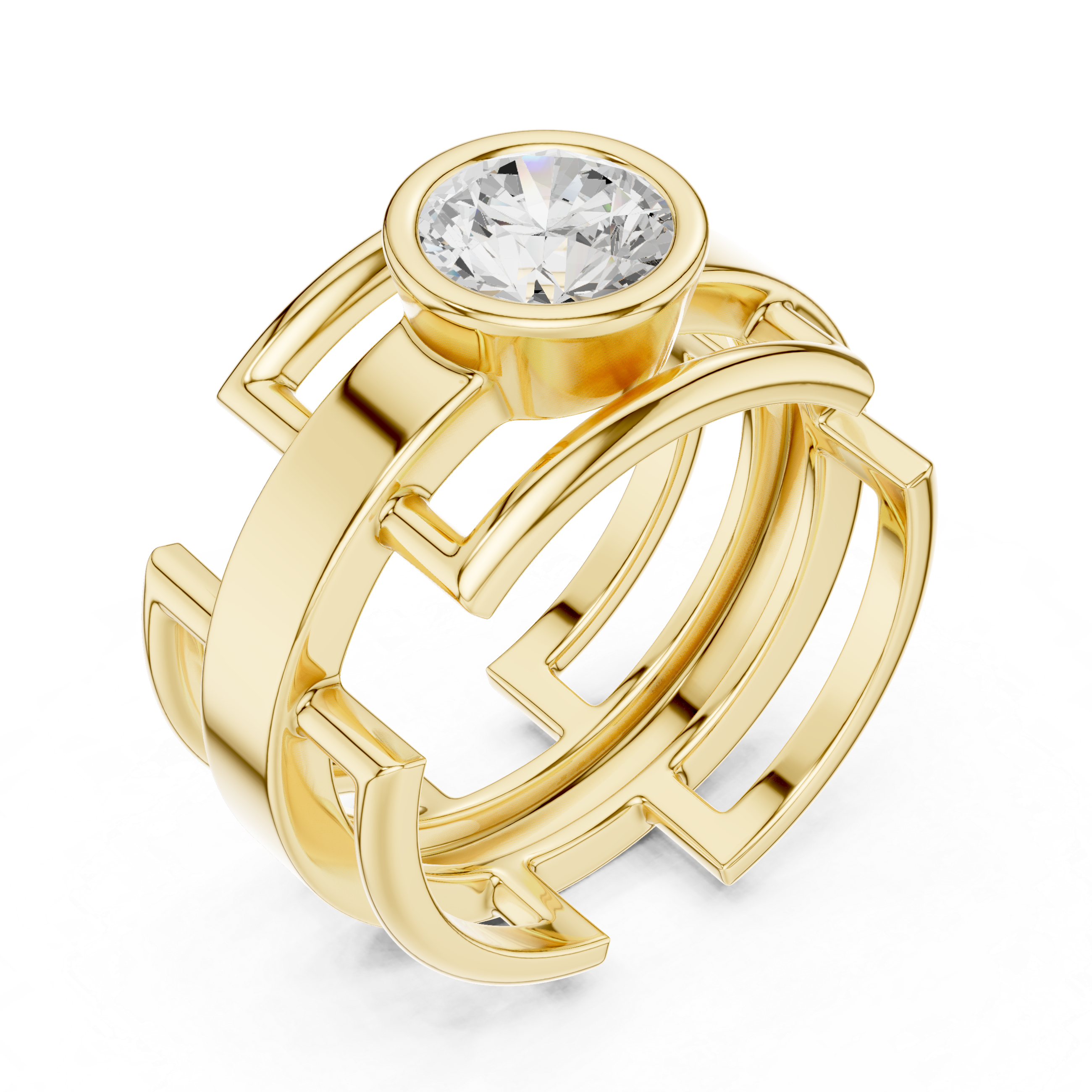 Men’s Open Structure Bezel Set Diamond Ring in Gold