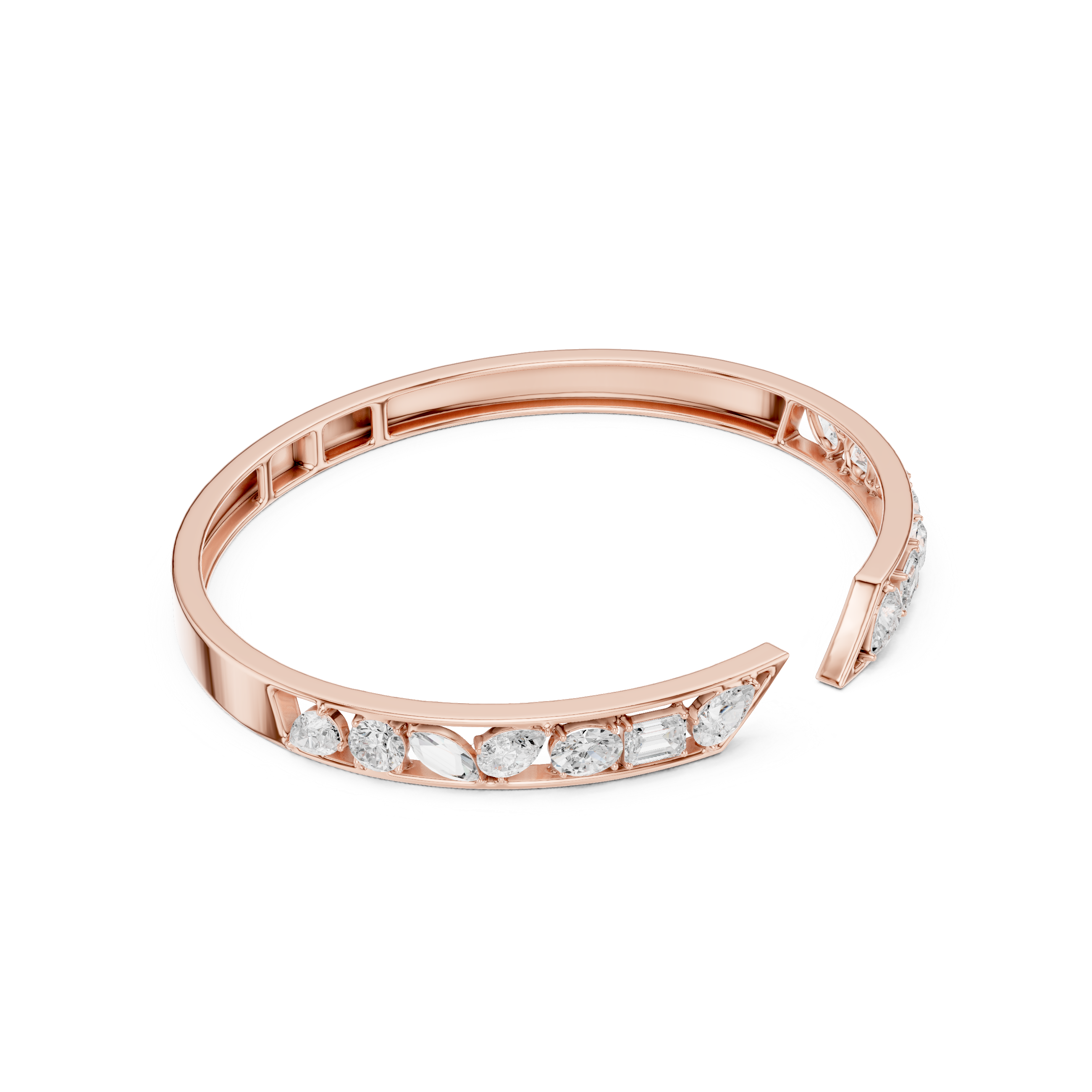 Mixed Shape Diamond Open Cuff Bangle