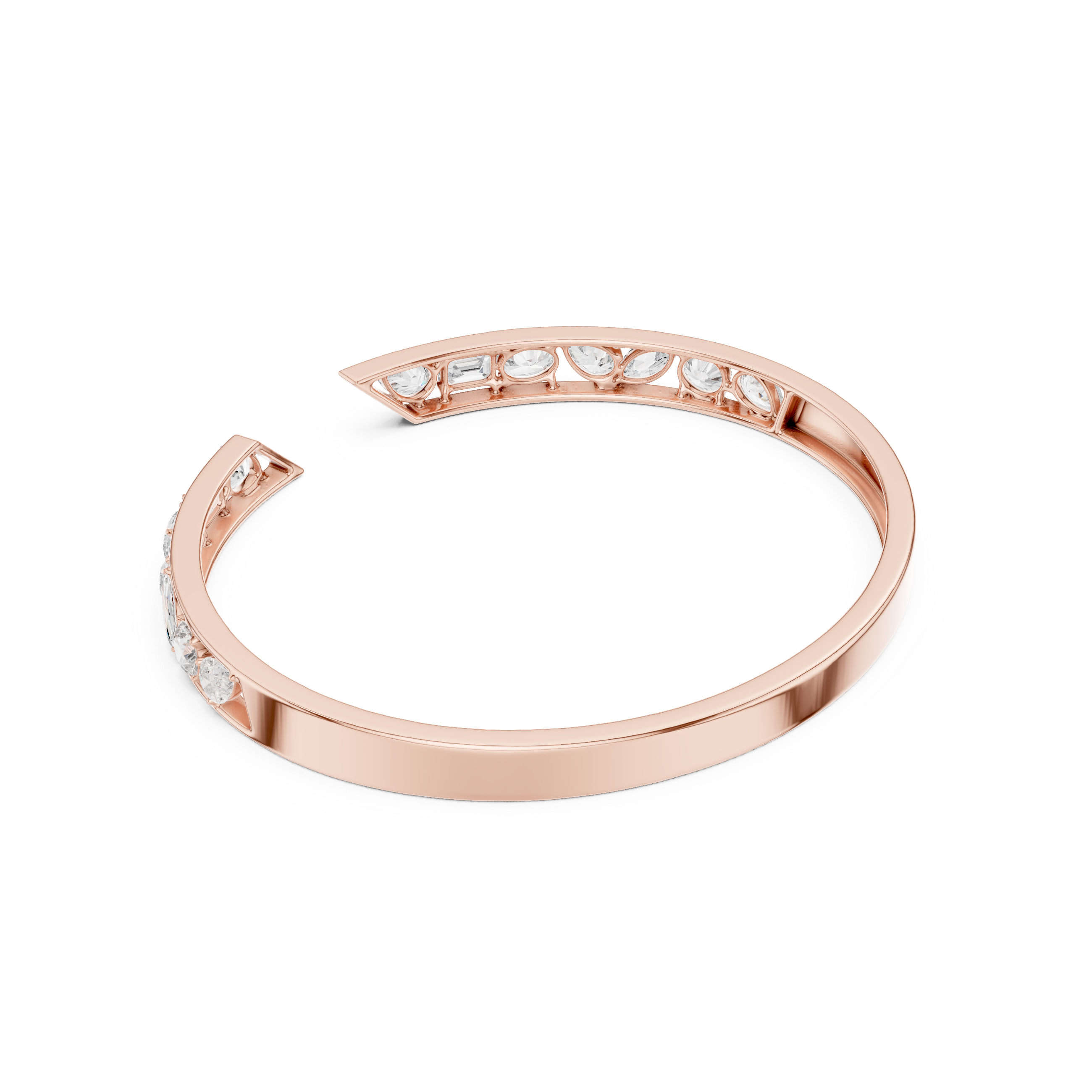 Mixed Shape Diamond Open Cuff Bangle