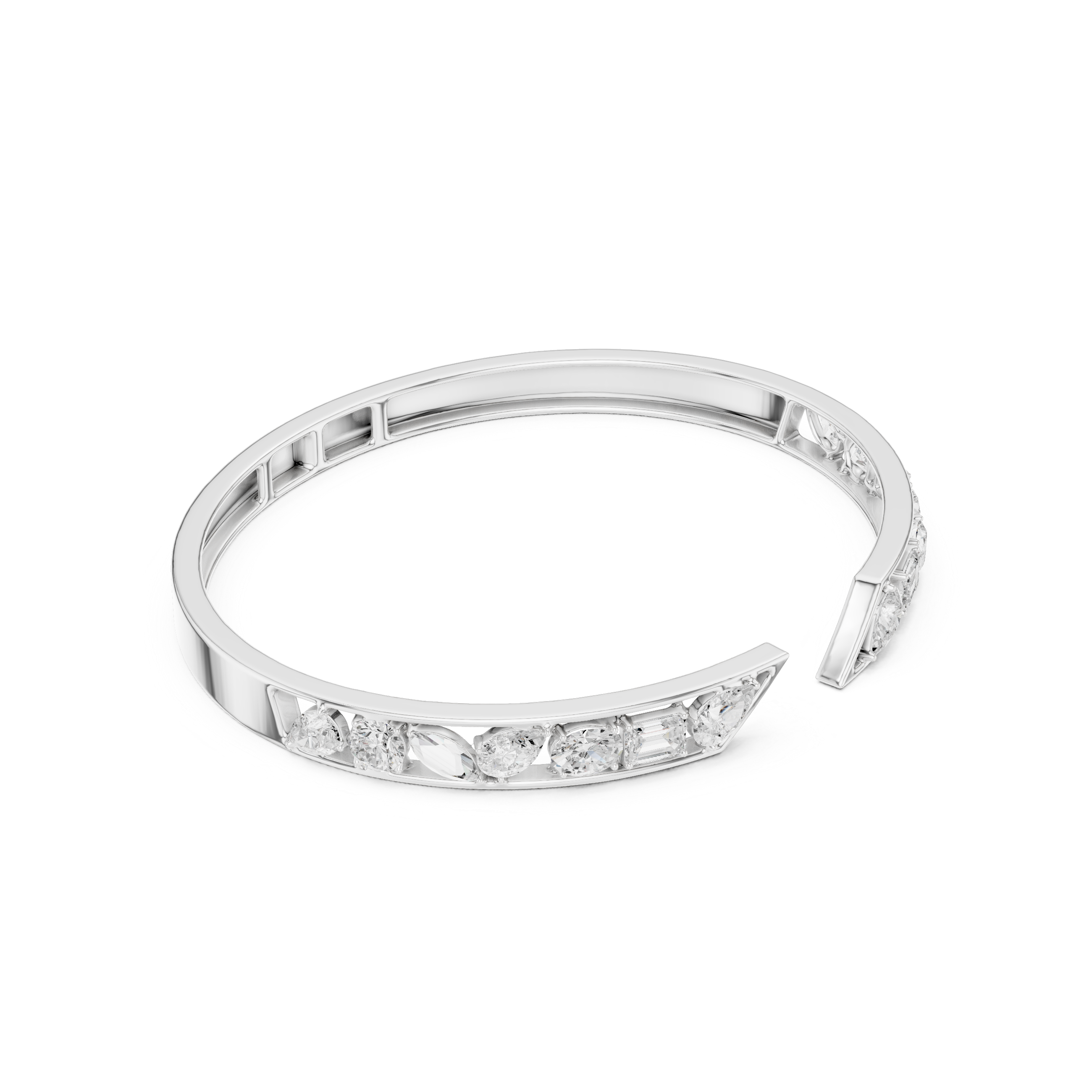 Mixed Shape Diamond Open Cuff Bangle
