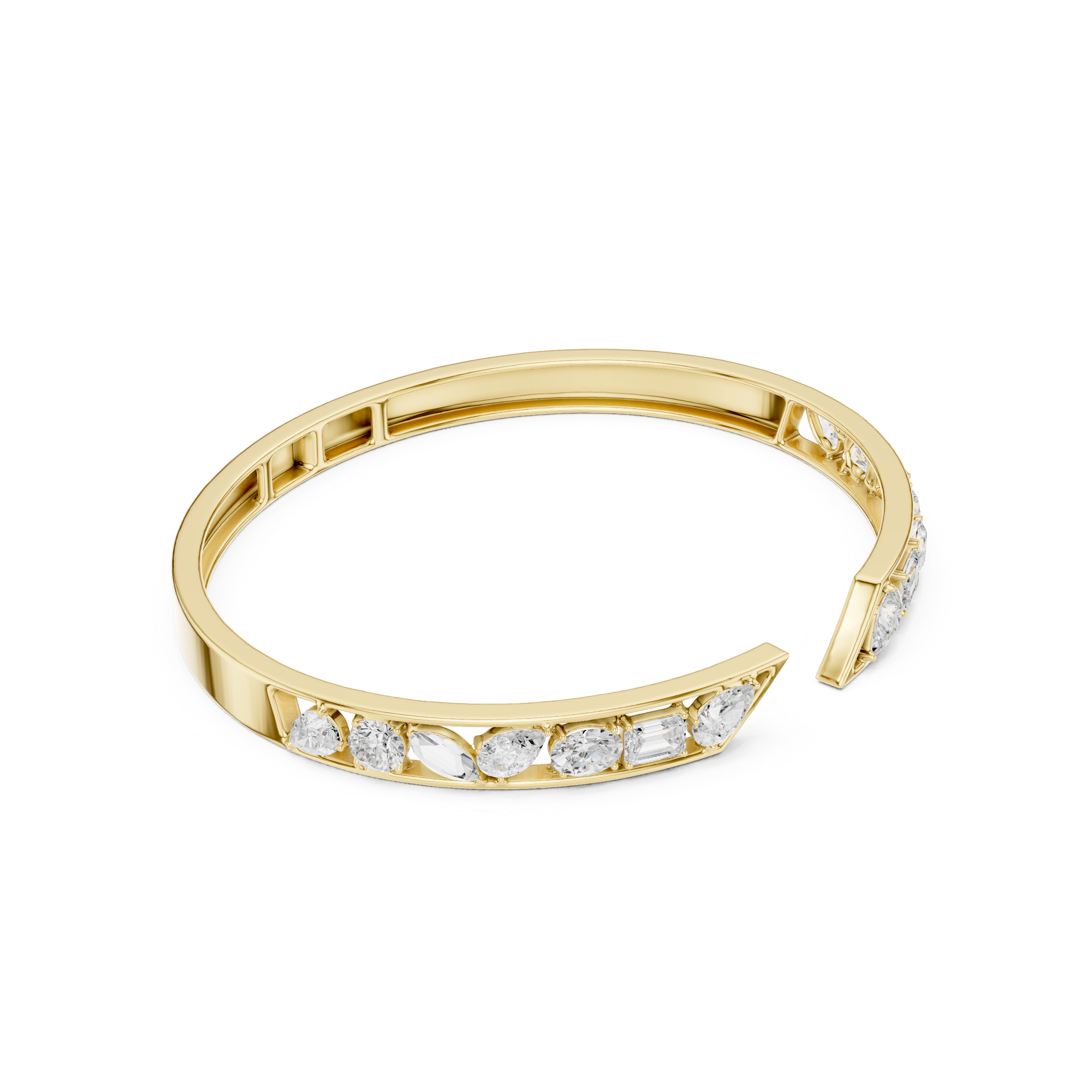 Mixed Shape Diamond Open Cuff Bangle