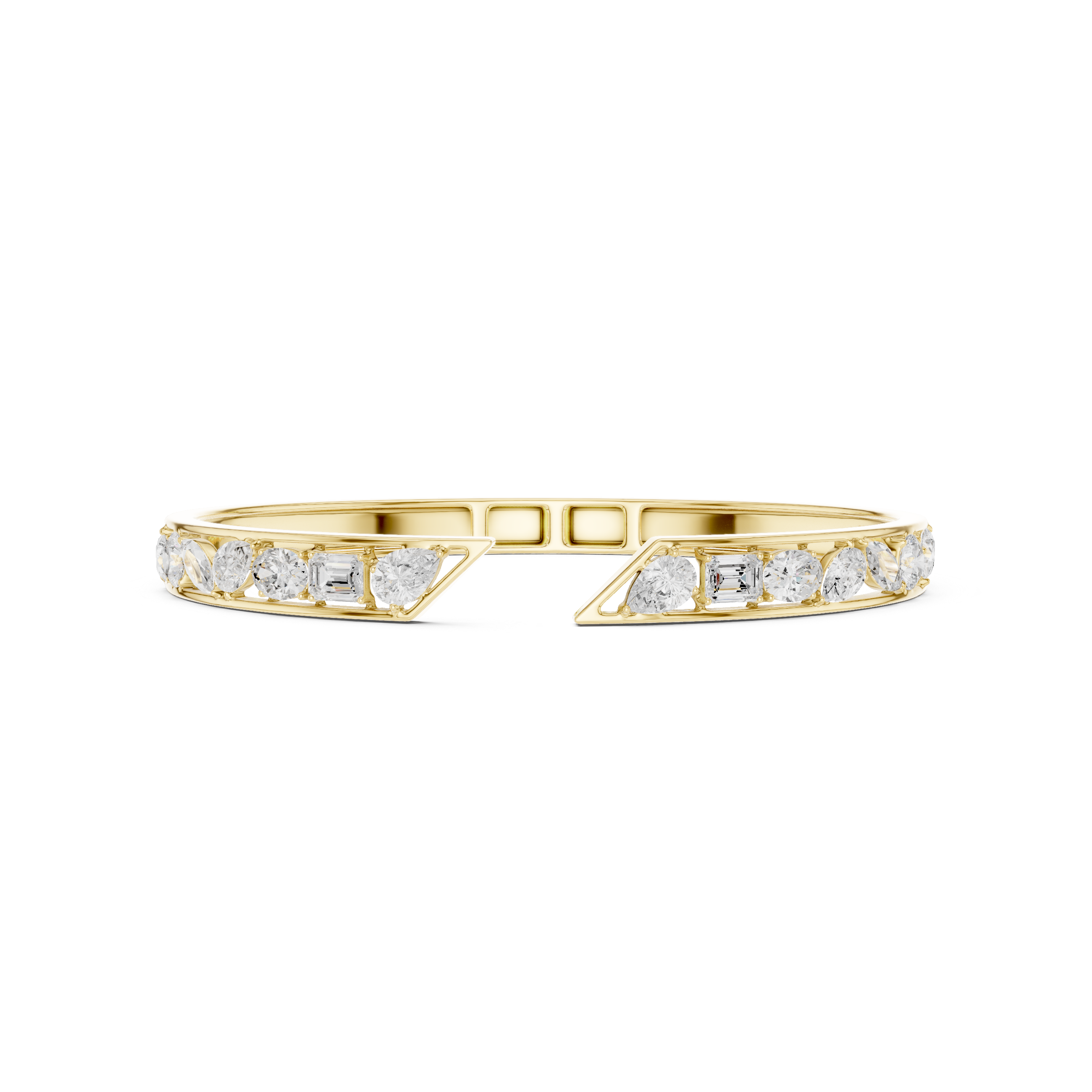 Mixed Shape Diamond Open Cuff Bangle