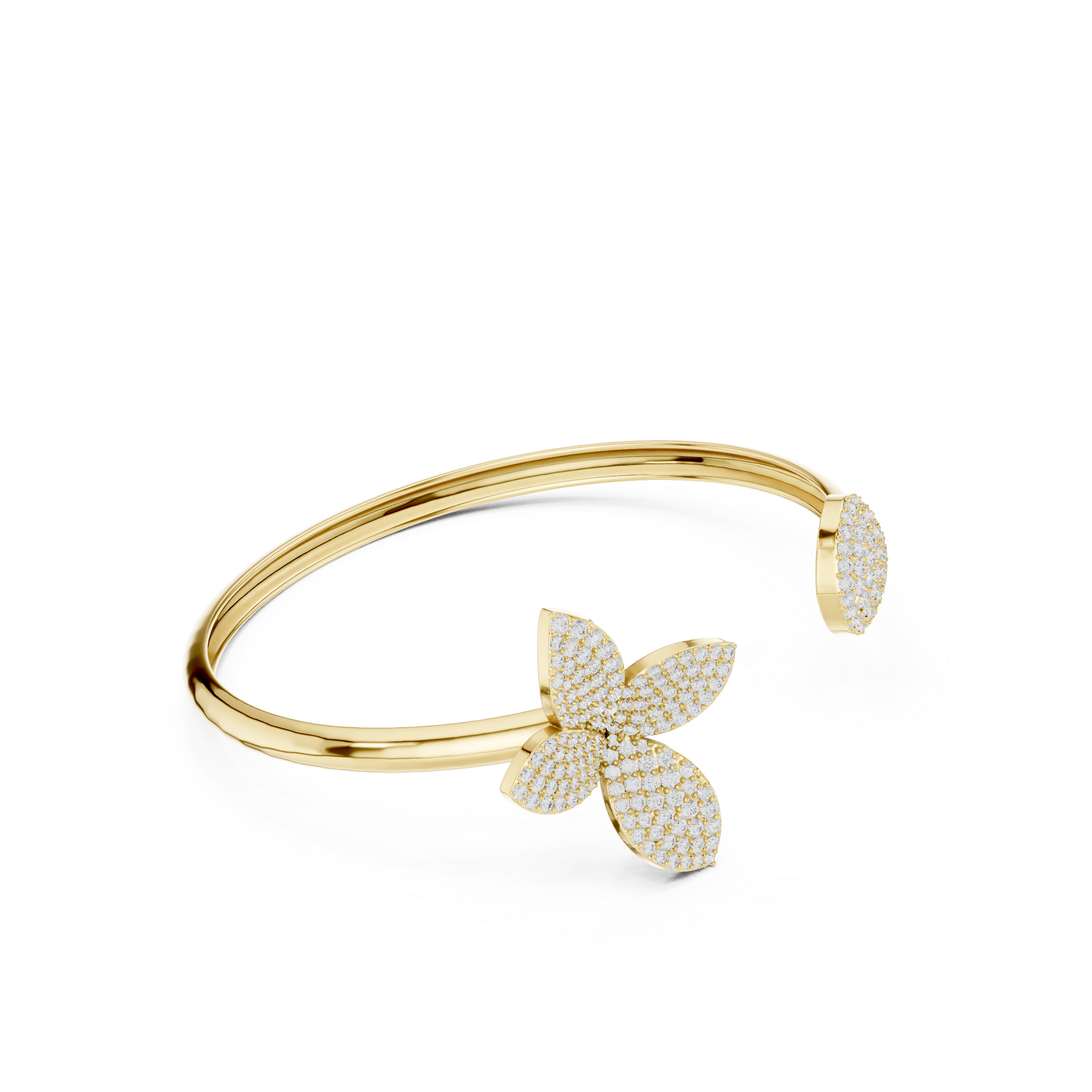 Diamond Flower Open Bangle Bracelet