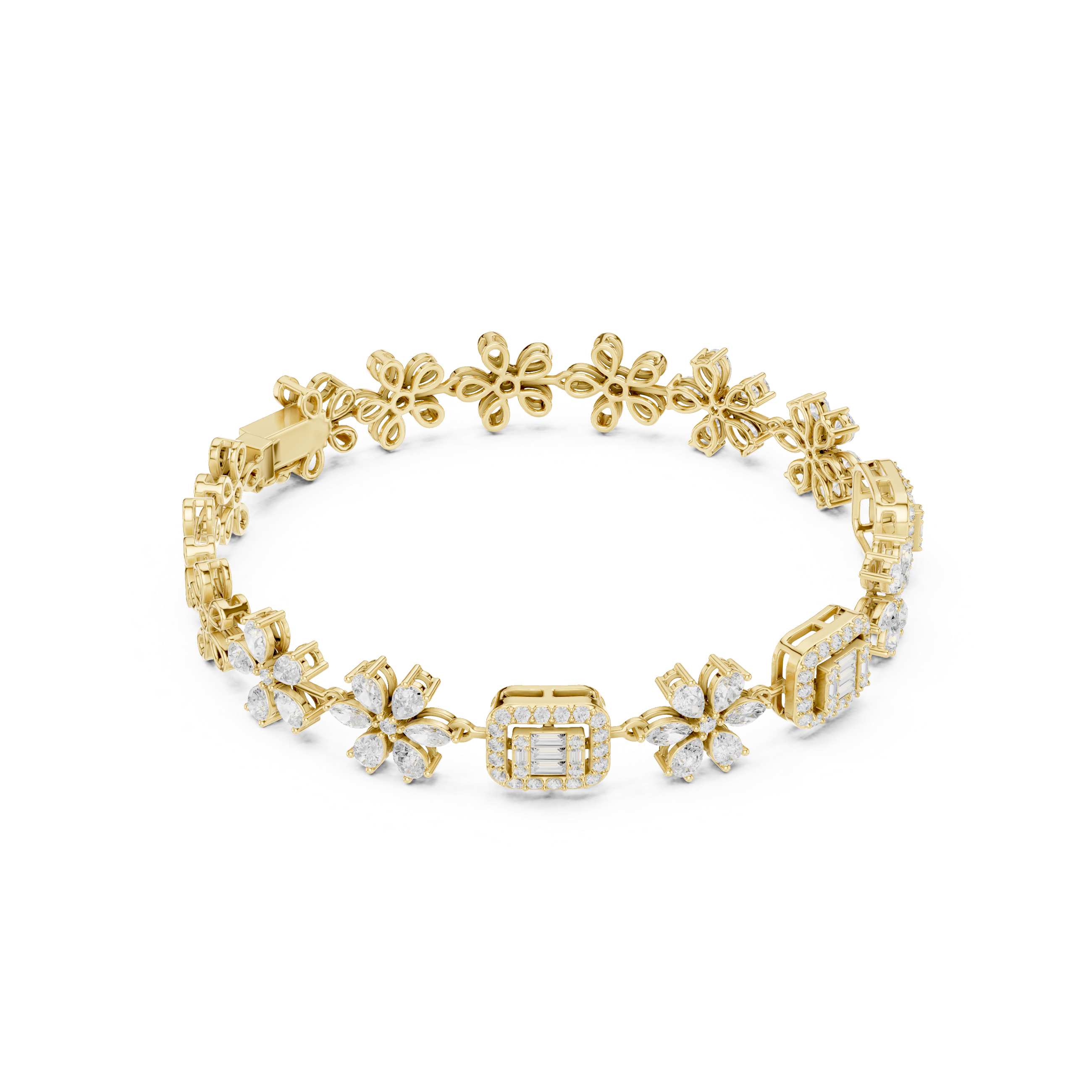 Floral Diamond Link Bracelet – Vintage Inspired Statement Elegance