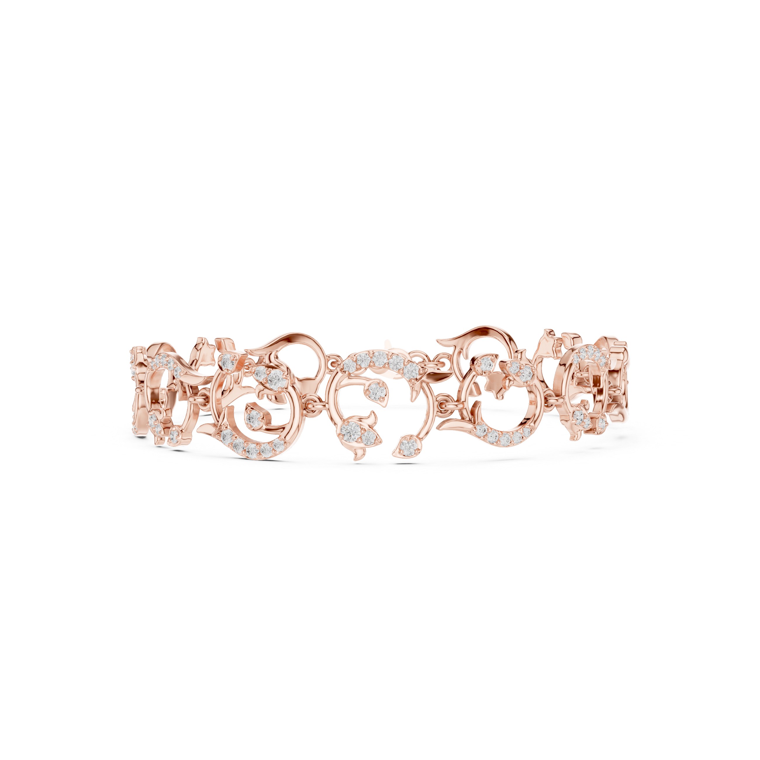 Floral Dolphin Diamond Link Bracelet